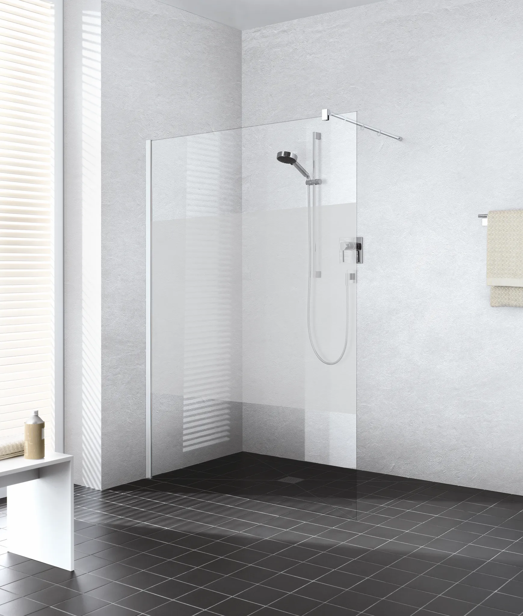 Kermi Duschdesign Walk-In-Duschkabine „WALK-IN XB“ Glas Klar Dekor Stripe 2, Profile Silber Hochglanz, BV: 780 - 800 mm WE: 785 - 805 mm H: 2000 mm