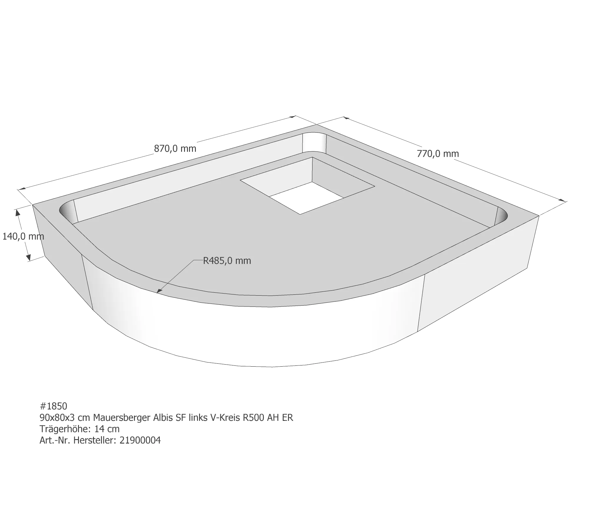 Duschwannenträger für Mauersberger Albis links 90 × 80 × 3 cm Duschwannenträger für Mauersberger Albis links 90 × 80 × 3 cm
