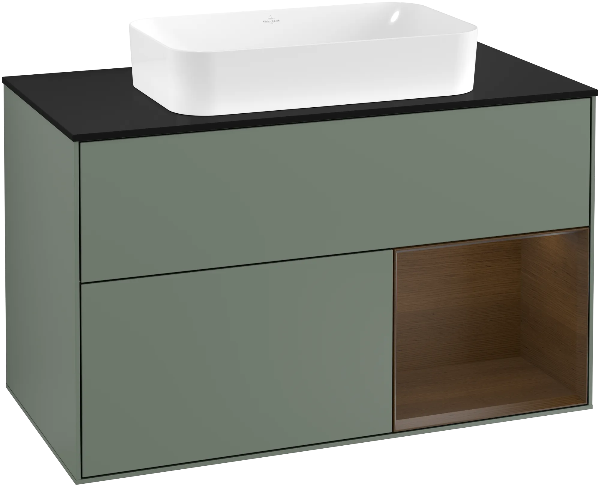 Villeroy & Boch Finion Waschbeckenunterschrank F25 1000x603x501mm Olive Matt Lacquer/Walnut Veneer/Glass Black Matt