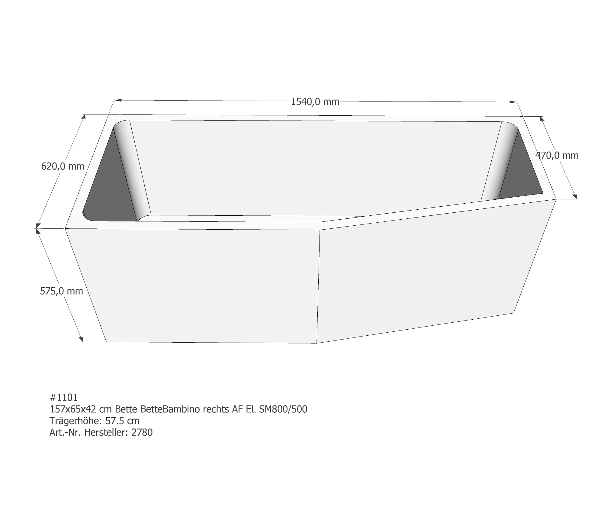 Badewannenträger für Bette Bambino rechts rechts 157 × 65 × 42 cm Ausführung: rechts / Breite: 65 cm Badewannenträger für Bette Bambino rechts rechts 157 × 65 × 42 cm Ausführung: rechts / Breite: 65 cm
