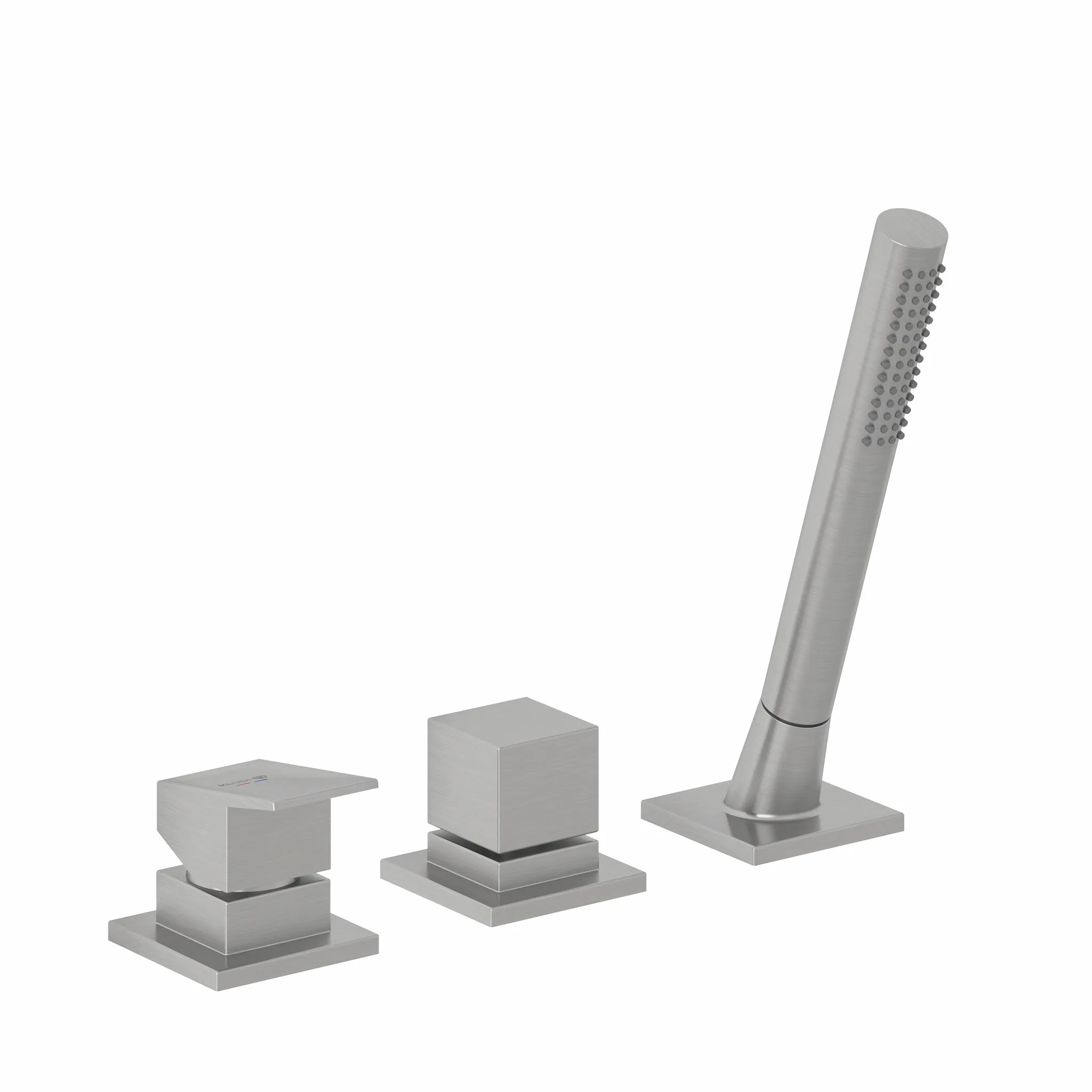 Kludi-DECUS Wannenfüll- und Brause-Einhandmischer, 3-Loch Montage, Stainless Brushed Nickel, herausziehbare Brause, DN 15