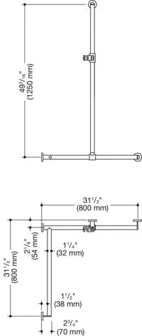 Duschhdl.,d:32/32,li,A1=1250mm, W1/2=800mm, chrom signalweiß Duschhdl.,d:32/32,li,A1=1250mm, W1/2=800mm, chrom signalweiß