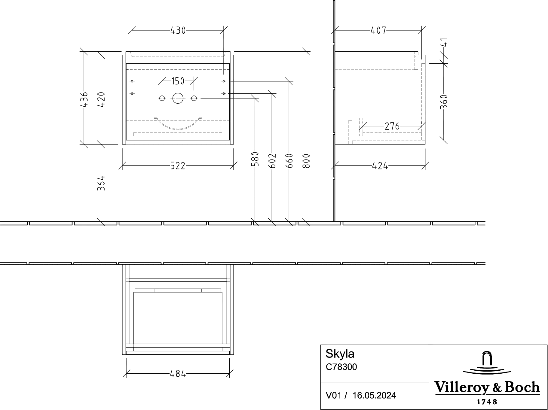 Villeroy & Boch Waschtischunterschrank „Skyla“ 522 × 436 × 424 mm Soft Green Villeroy & Boch Waschtischunterschrank „Skyla“ 522 × 436 × 424 mm Soft Green