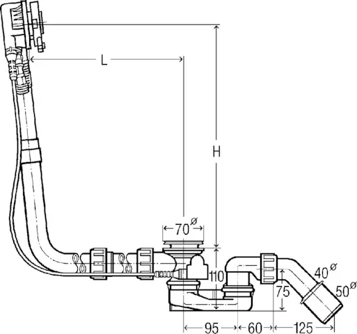 Viega Ab- und Überlaufgarnitur mit Zulauffunktion Modell 6161.72 „Multiplex Trio“ 6161.72 in 1070 mm × DN40 / 50 verchromt 24,6 cm Viega Ab- und Überlaufgarnitur mit Zulauffunktion Modell 6161.72 „Multiplex Trio“ 6161.72 in 1070 mm × DN40 / 50 verchromt 24,6 cm
