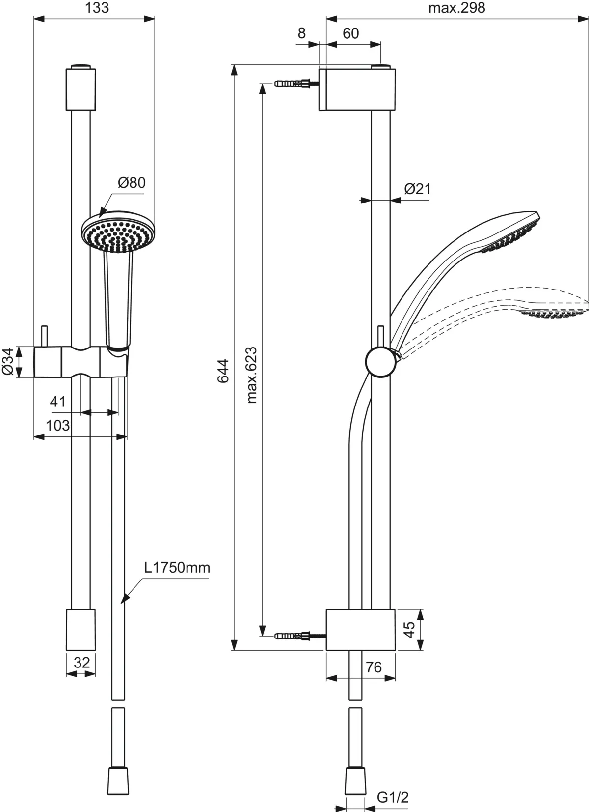 Gleitstangekombination „Idealrain“, Befestigung verdeckt Gleitstangekombination „Idealrain“, Befestigung verdeckt