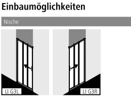 Kermi Duschtür Gleittür 3-teilig mit Festfeld links für Nische und Ecke „LIGA“ 185 cm Profile Silber Mattglanz, Schiebetür dreiteilig