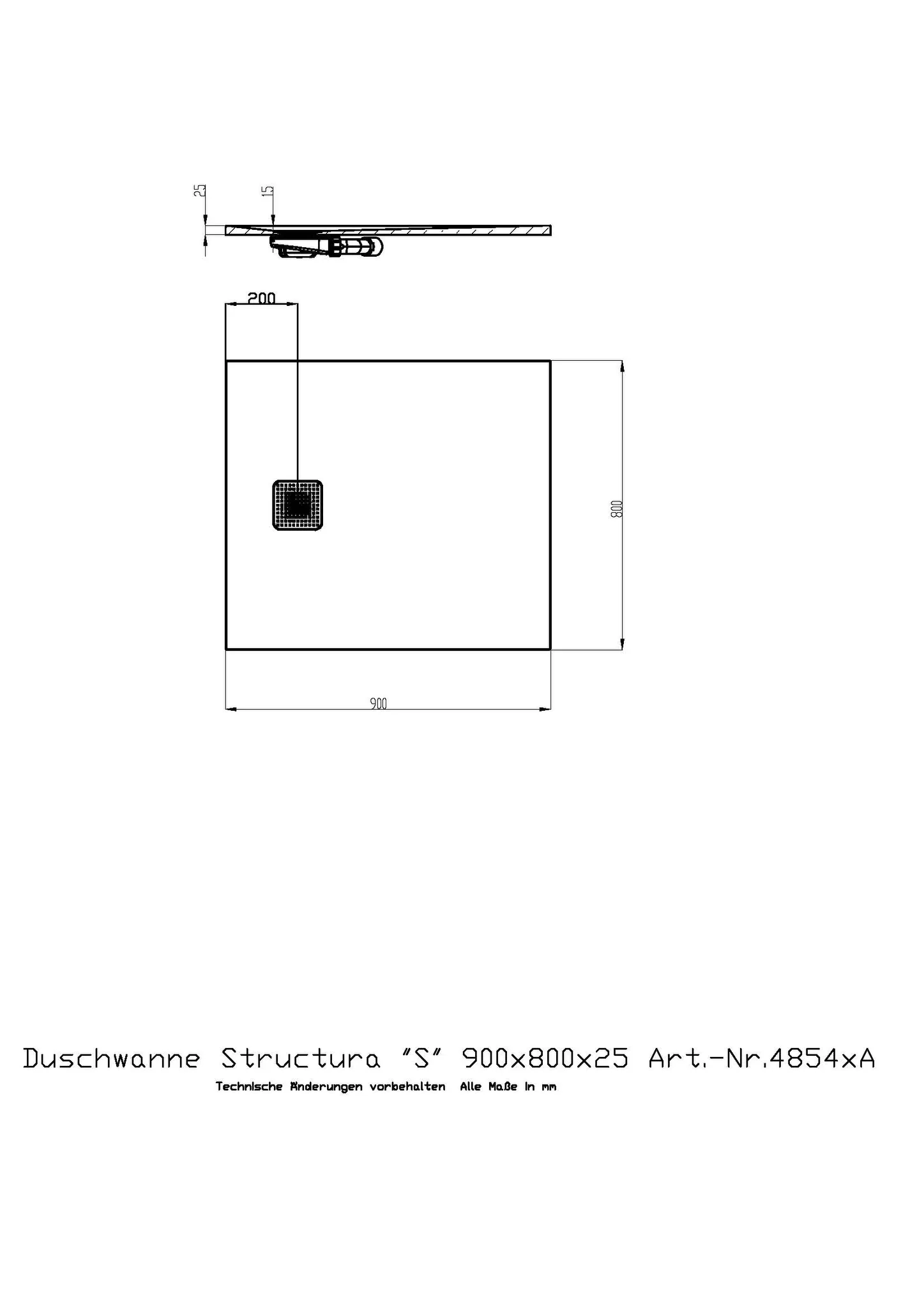 Duschwanne Structura ″S″ 900x800x25 in gesoftete Schieferoptik, mit Antirutsch B, Material Solique, Weiß Duschwanne Structura ″S″ 900x800x25 in gesoftete Schieferoptik, mit Antirutsch B, Material Solique, Weiß