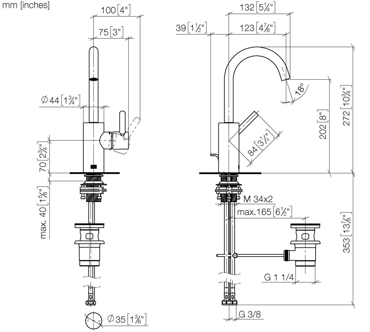 Dornbracht META Waschtisch-Einhandbatterie mit Ablaufgarnitur - Bronze gebürstet, Ausladung 123 mm Dornbracht META Waschtisch-Einhandbatterie mit Ablaufgarnitur - Bronze gebürstet, Ausladung 123 mm