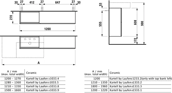 Laufen Waschtischunterbau „Kartell“ 270 × 610 × 1200 mm Ocker, links Laufen Waschtischunterbau „Kartell“ 270 × 610 × 1200 mm Ocker, links