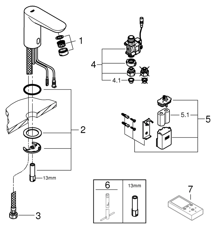 Infrarot-Elektronik für Waschtisch Euroeco CE 36271, DN 15, ohne Mischung, 6 V Lithium-Batterie, Typ CR-P2, chrom