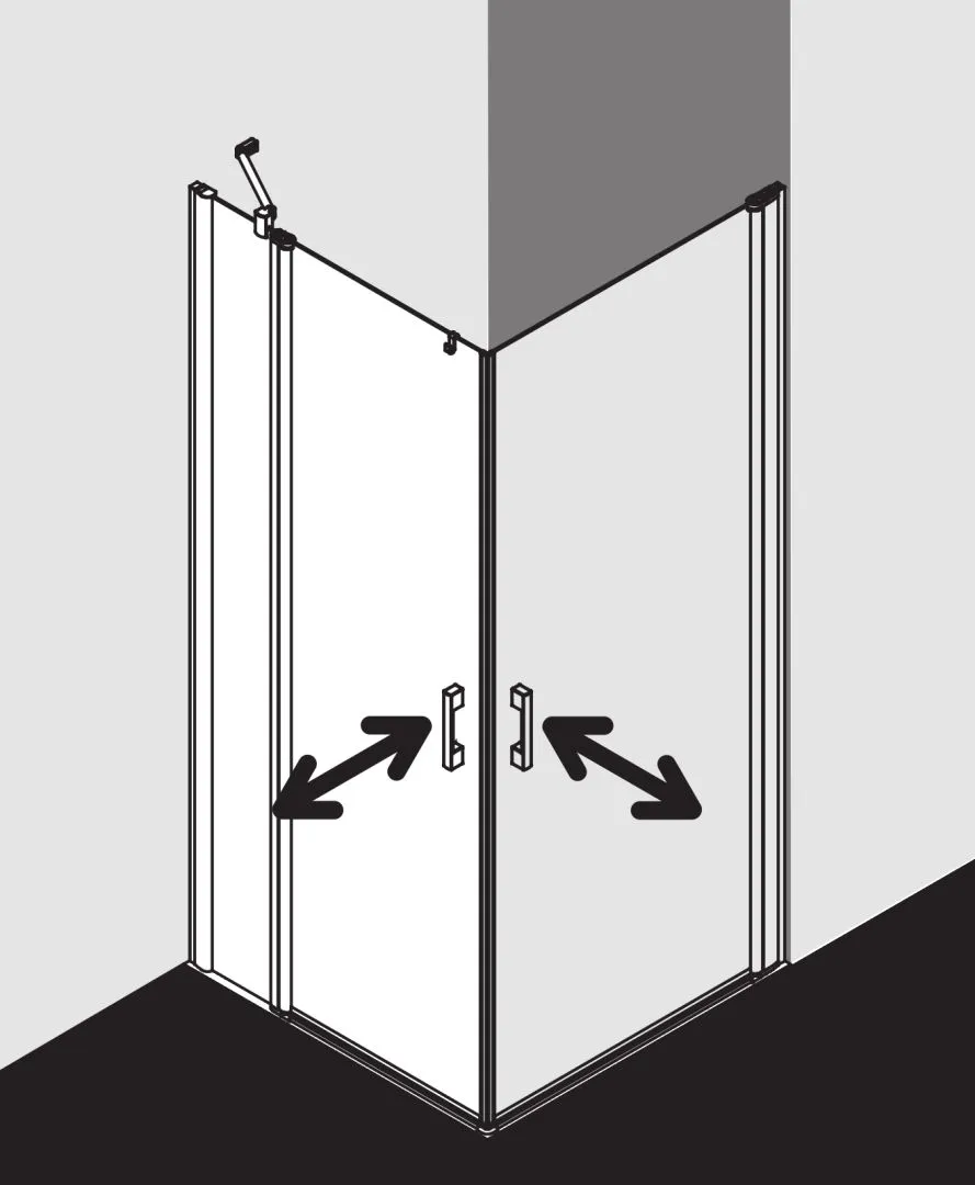 Kermi Duschtür Eckeinstieg 2-teilig Pendeltüren mit Festfeldern Halbteil links „PEGA“ Glas Klar, Profile Silber Hochglanz, BV: 715 - 740 mm GAK: 700 - 725 mm WE: 725 - 750 mm H: 1850 mm