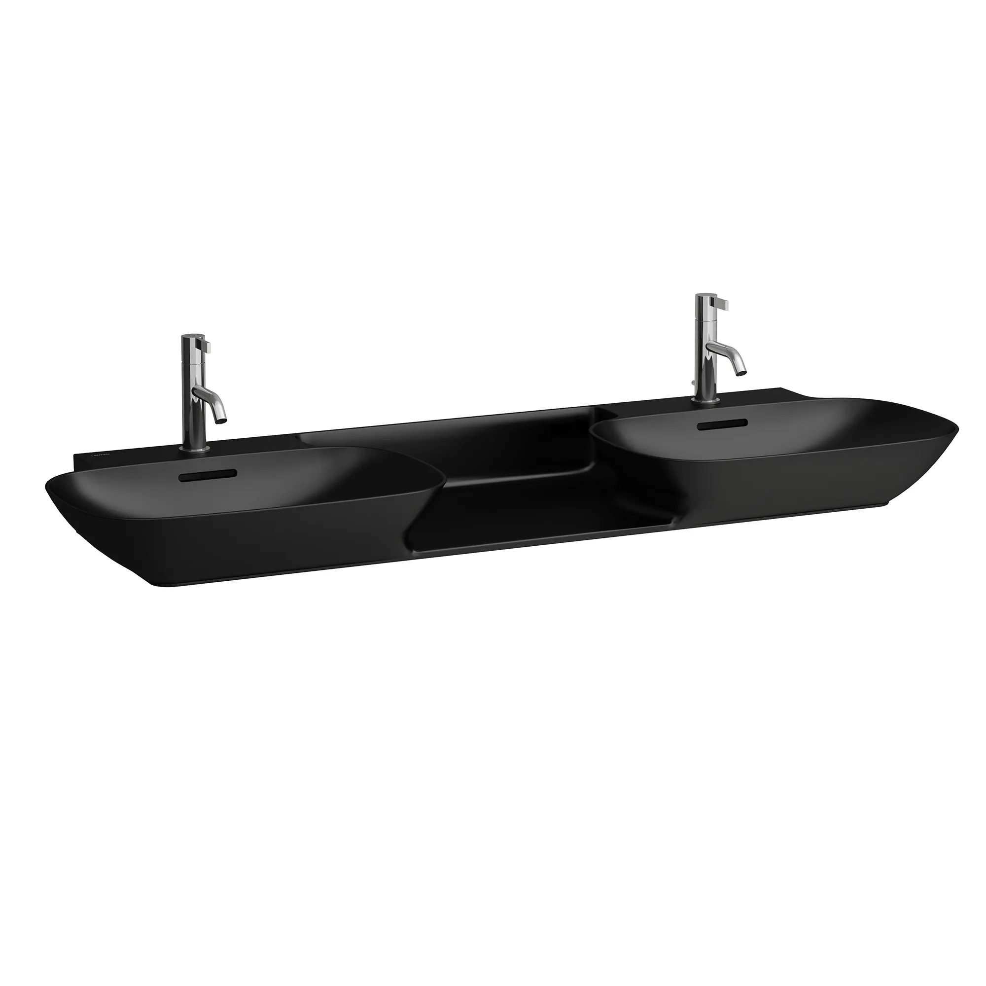 Doppelwaschtisch INO 450x1420x145 1 Hahnloch je Becken mit Überlauf Ablage zwischen den Becken weiß