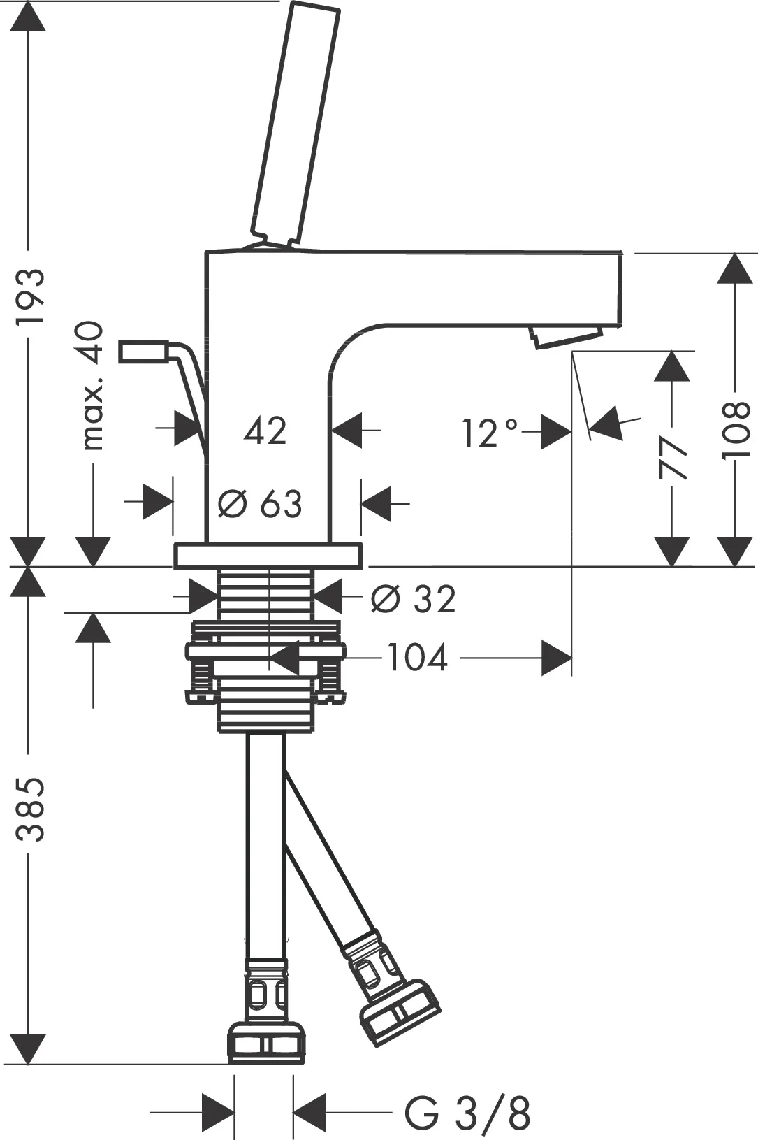 Hansgrohe AXOR Citterio Einhebel-Waschtischmischer mit Pingriff, Chrom, Ausladung 104 mm, Auslaufhöhe 77 mm, max. Durchflussmenge 5 l/min