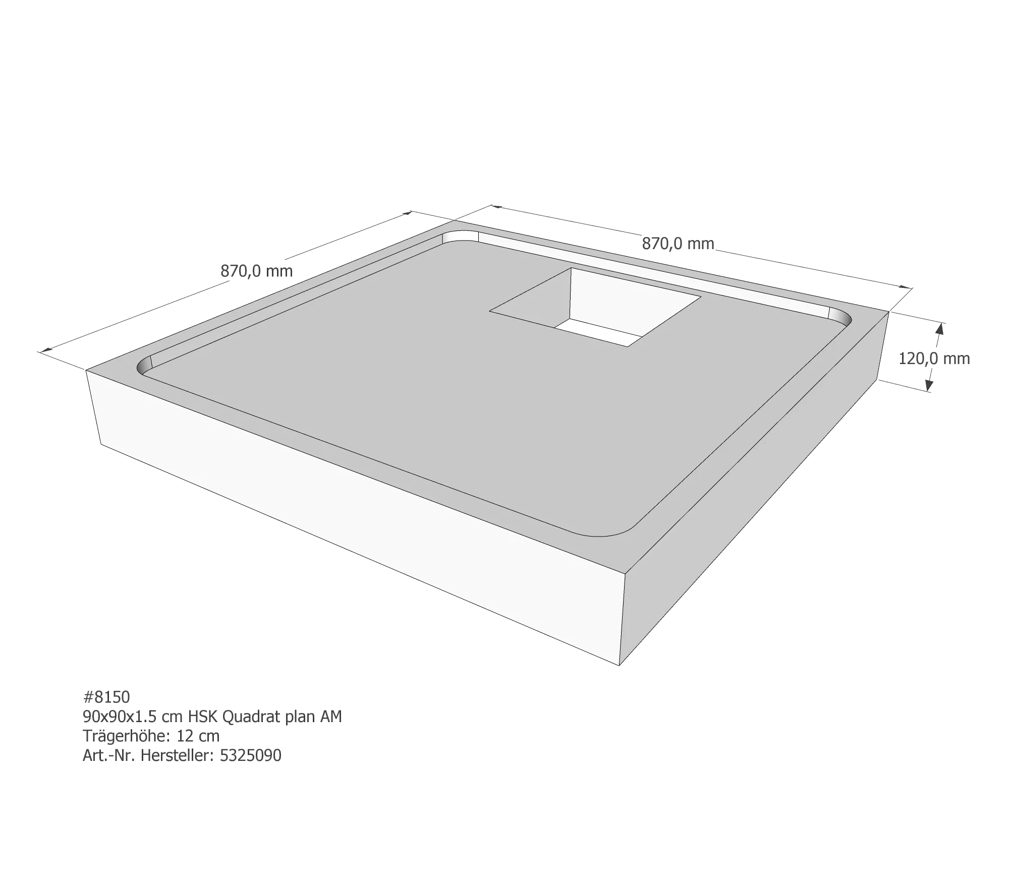Duschwannenträger für HSK Quadrat plan 90 × 90 × 1,5 cm