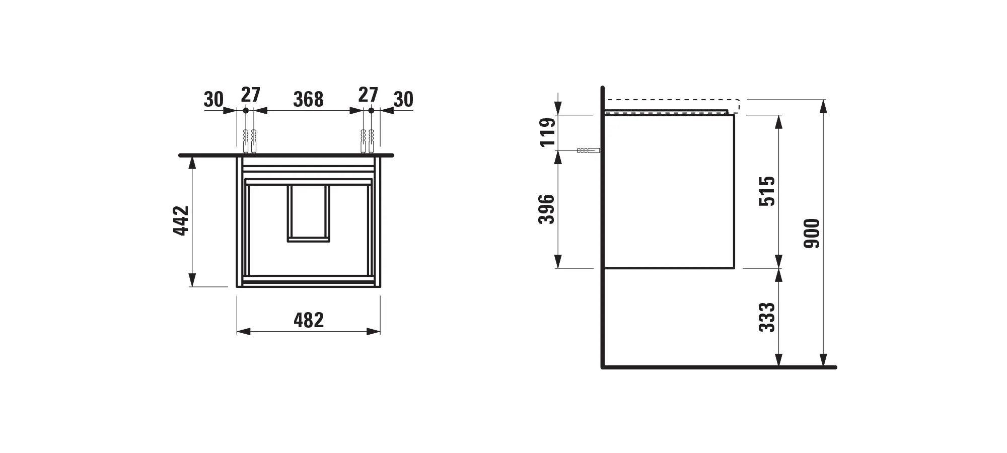 Waschtischunterbau LANI 442x482x515 mit 2 Schubladen integrierter Griffleiste Vollauszug und Soft-Close für Waschtisch LUA H810081 weiß matt