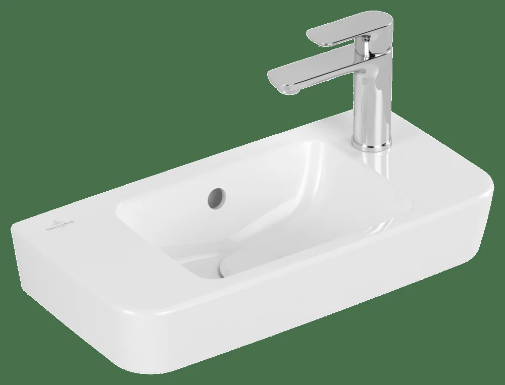 Villeroy & Boch O.novo Handwaschbecken Compact 500x250mm Eckig 1HL. re m. ÜL. Weiß Alpin