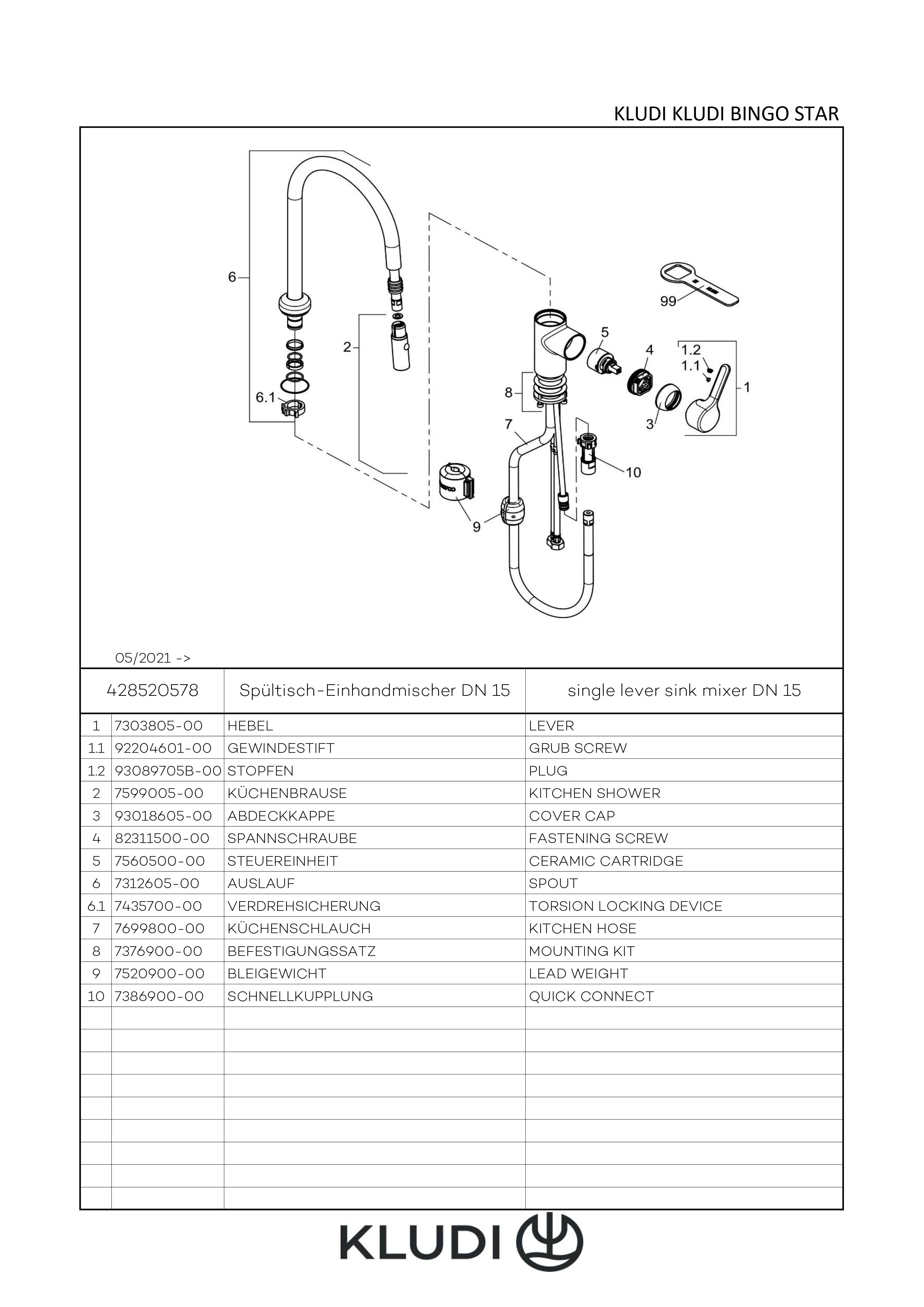 BINGO STAR Spültisch EHM DN 15 herausziehbare Brause chrom BINGO STAR Spültisch EHM DN 15 herausziehbare Brause chrom