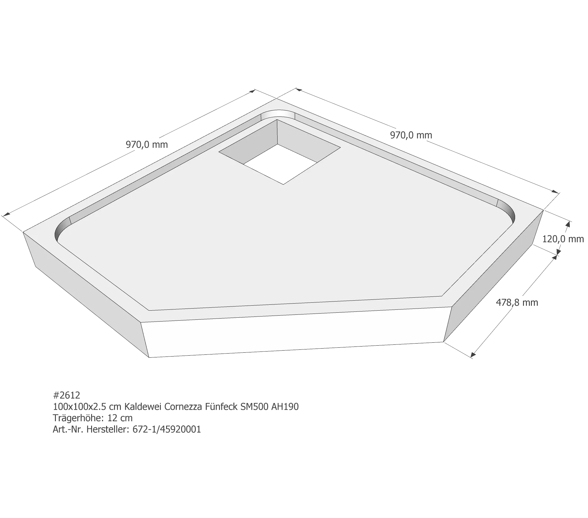 Duschwannenträger für Kaldewei Cornezza 100 × 100 × 2,5 cm Breite: 100 cm / Länge: 100 cm Duschwannenträger für Kaldewei Cornezza 100 × 100 × 2,5 cm Breite: 100 cm / Länge: 100 cm