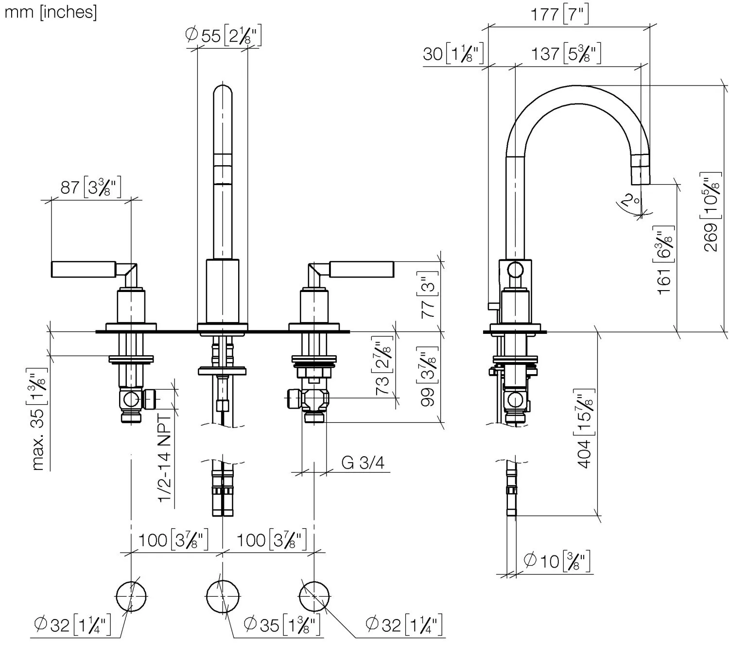 Dornbracht Tara Waschtisch-Dreilochbatterie Chrom Dornbracht Tara Waschtisch-Dreilochbatterie Chrom