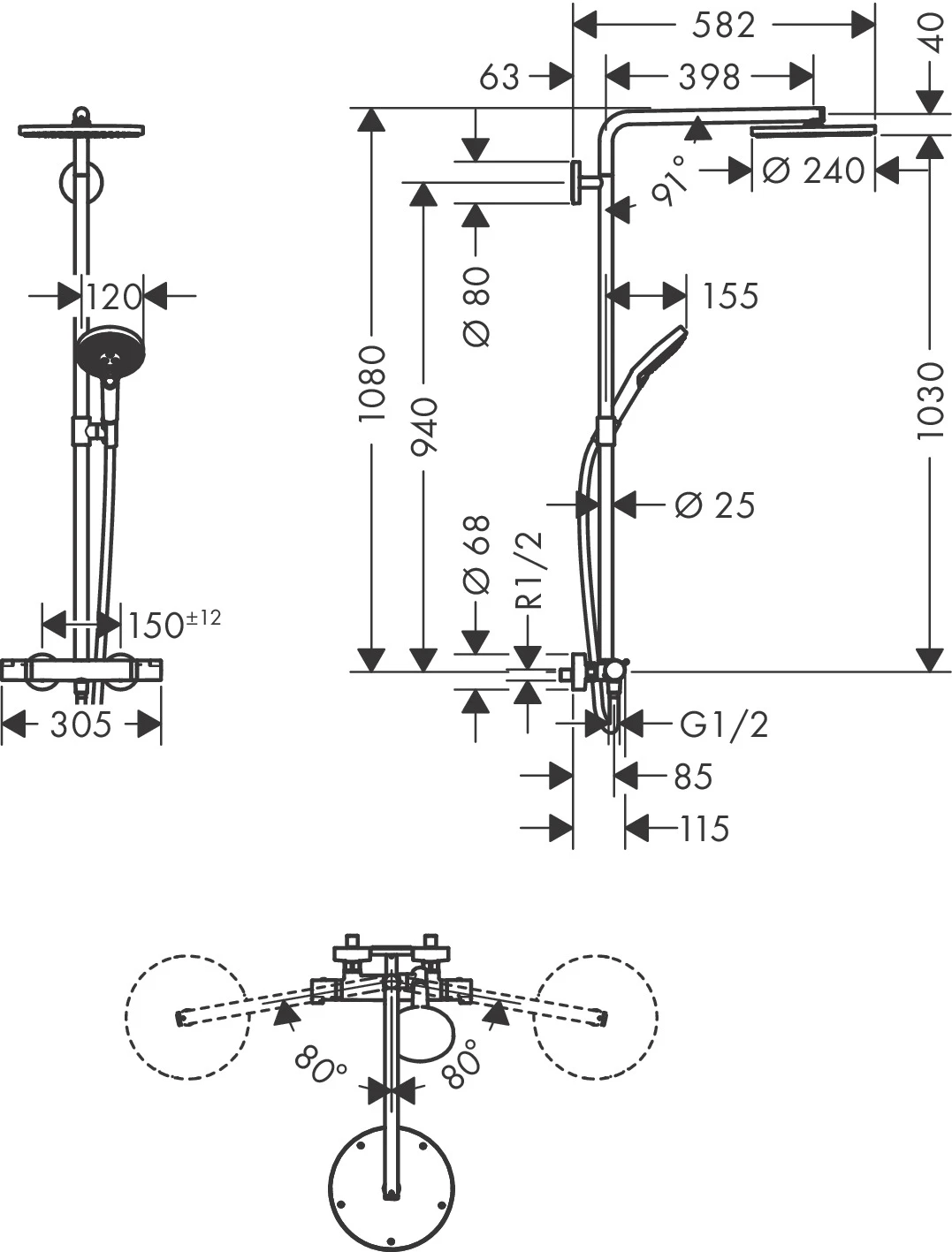 Showerpipe Raindance Select S 240 1jet PowderRain chrom