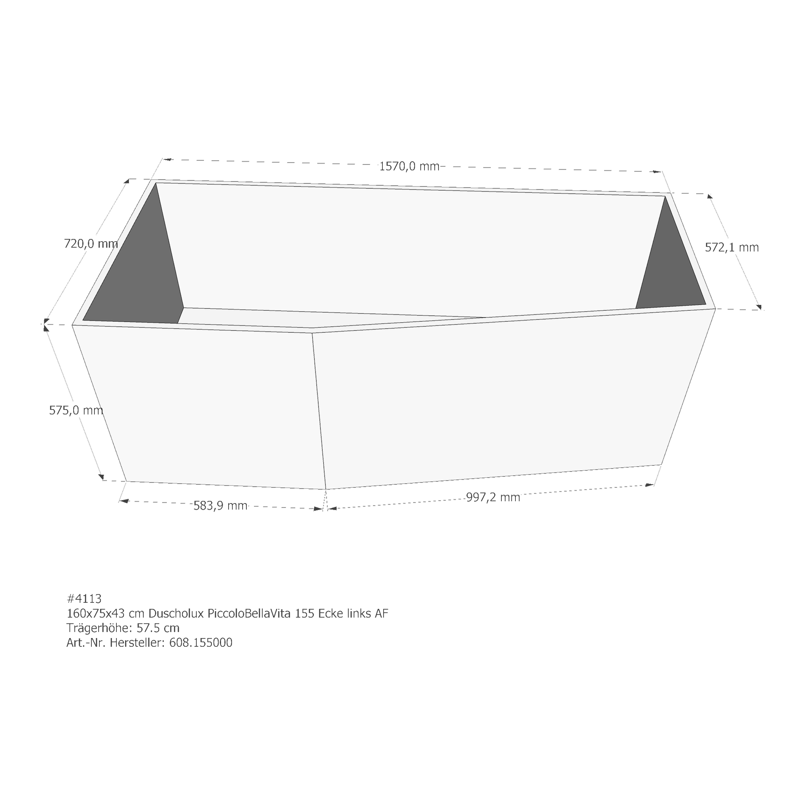 Wannenträger Duscholux Piccolo Bella Vita 155 160x75x43 cm EL AF