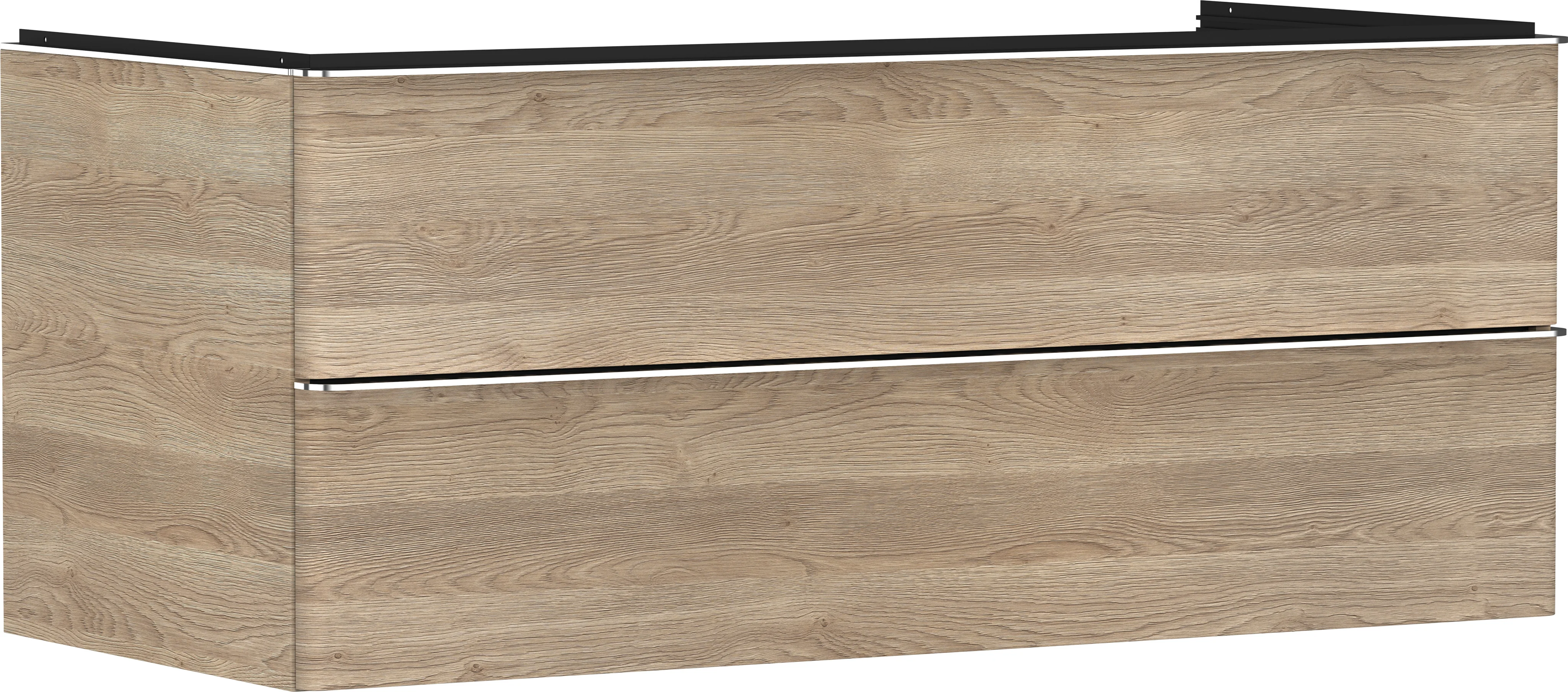 Hansgrohe Xelu Q Waschtischunterschrank Eiche Natur 1180x540mm mit 2 Schubkästen, verchromte Griffe, SoftClose, Wandmontage