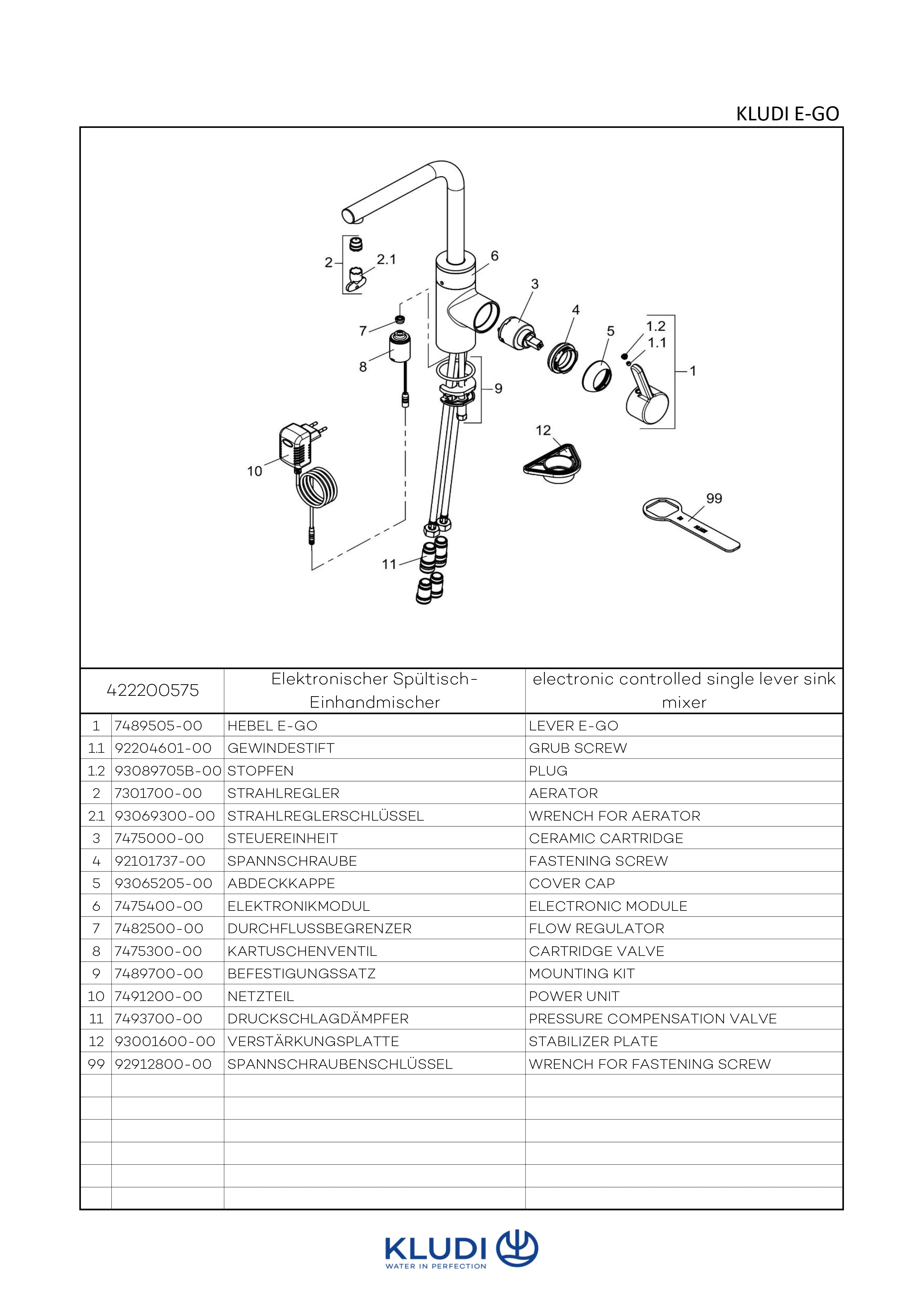 EGO elektr.SpültischEHM mit Netzstecker, LAuslauf chrom EGO elektr.SpültischEHM mit Netzstecker, LAuslauf chrom