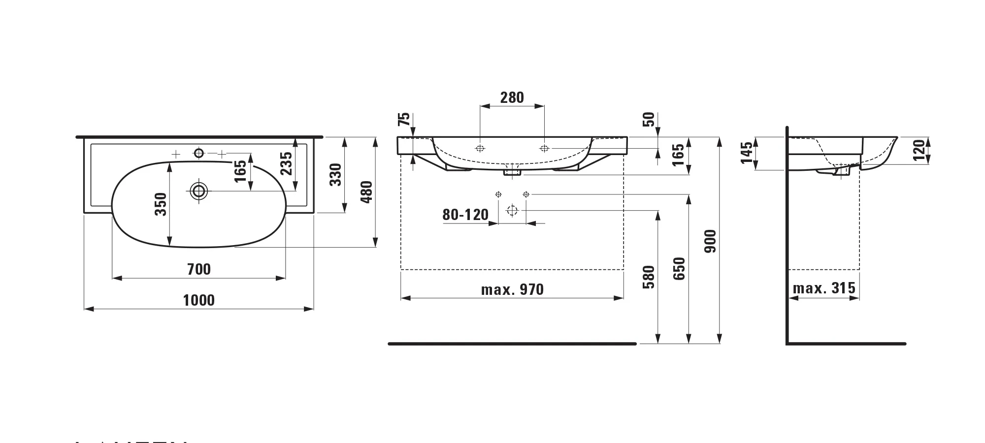 Laufen Waschtisch THE NEW CLASSIC 480x1000x165, ohne Hahnloch mit Überlauf, LCC weiß Laufen Waschtisch THE NEW CLASSIC 480x1000x165, ohne Hahnloch mit Überlauf, LCC weiß