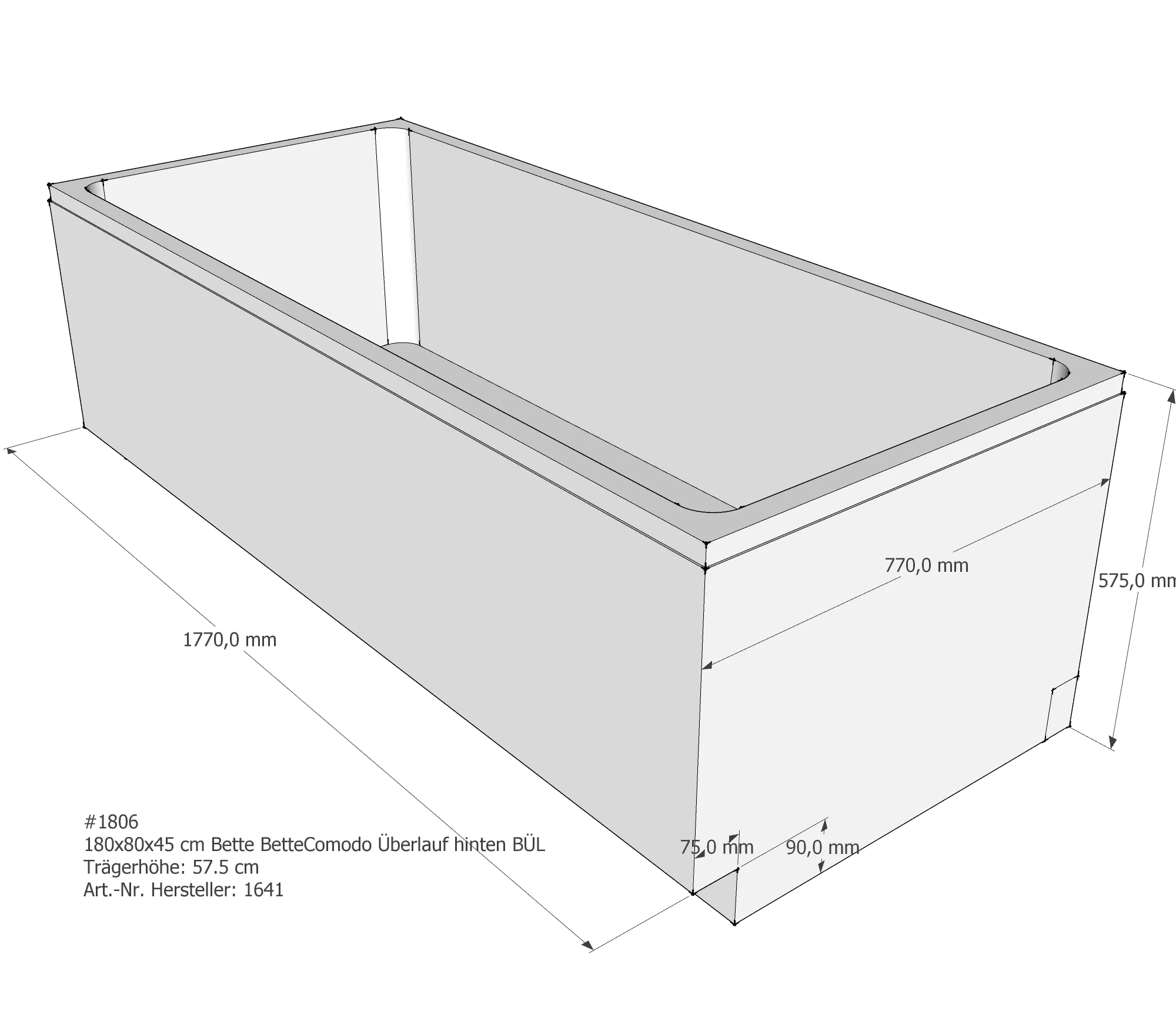 Badewannenträger für Bette Comodo 180 × 80 × 45 cm
