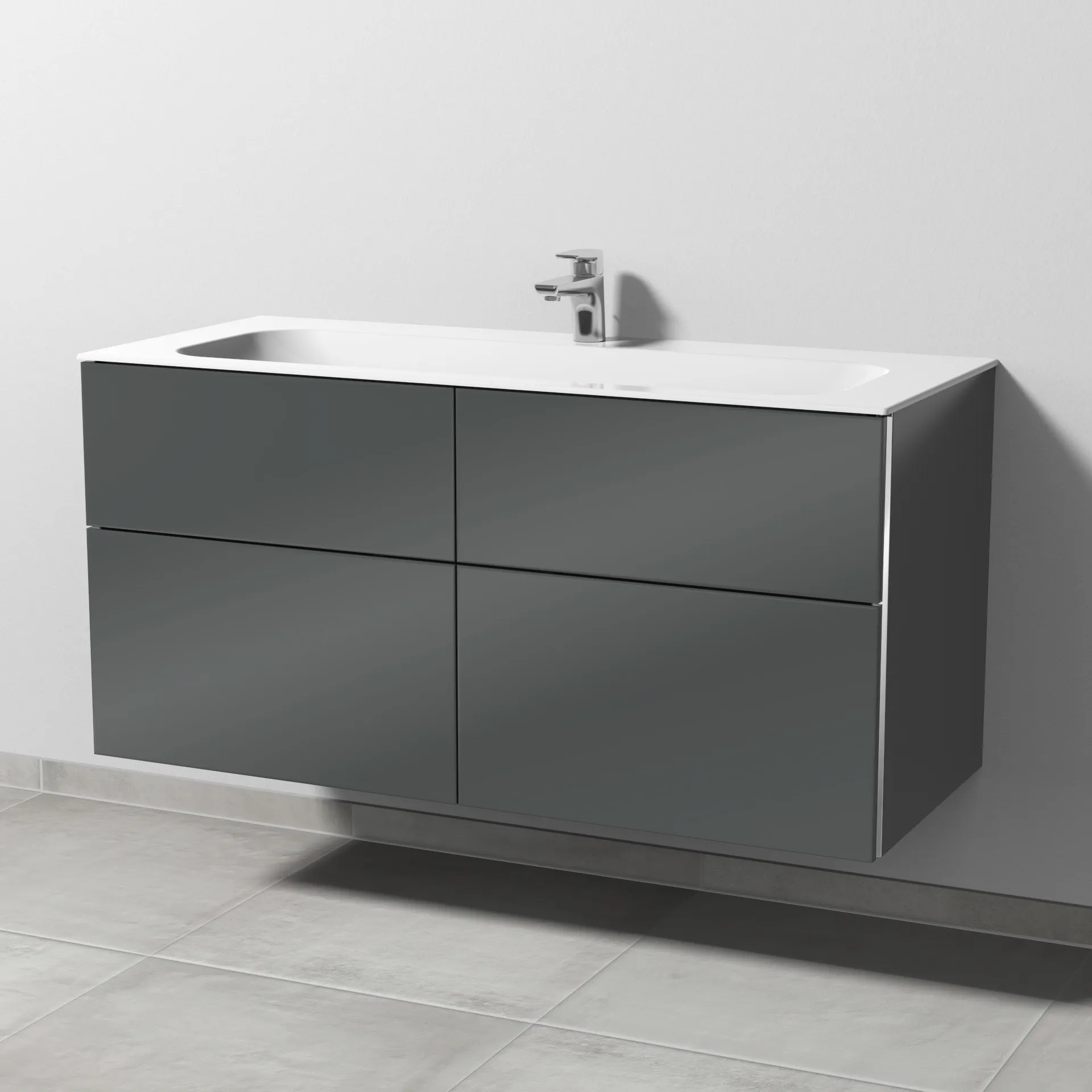 Sanipa Keramik-Waschtisch-Waschtischunterschrank mit Waschtischunterschrank „3way“ 1190 × 582 × 497 mm in Anthrazit (glanz), mit Hahnlochbohrung,