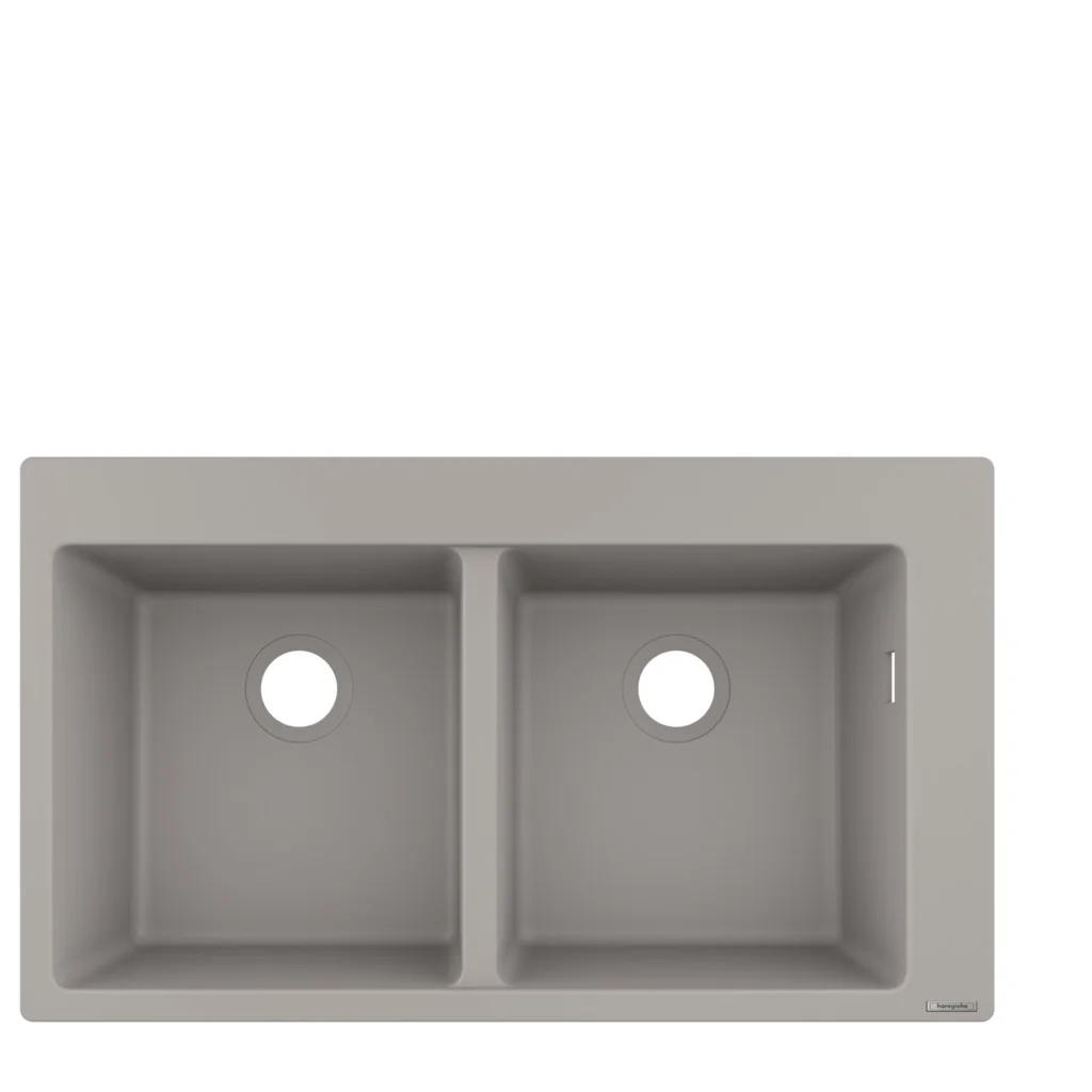 Hansgrohe Einbauspüle S51 Serie, Betongrau, 860 x 490 mm Ausschnitt, 2 Hauptbecken, Aufbau, 190 mm Tiefe