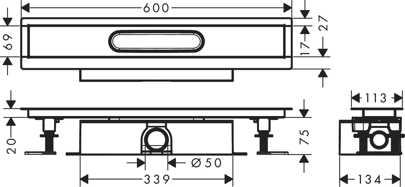 Hansgrohe uBox universal Komplettset für Standardinstallation 600 mm, passend zu RainDrain Rock und Match Fertigsets