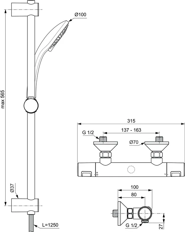 Ideal Standard Ceratherm T25 Brausethermostat Aufputz Chrom Ideal Standard Ceratherm T25 Brausethermostat Aufputz Chrom