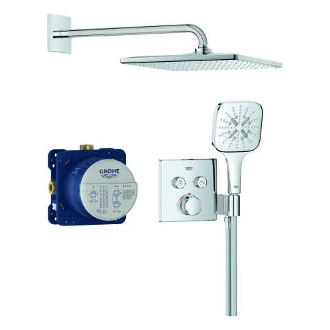 Unterputz Duschsystem Grohtherm SmartControl 34865, eckige Form, mit UP-THM mit 2 Absperrventilen, integrierter Brausehalter, Rapido SmartBox, Kopfbrause Rainshower Mono 310 Cube, RSH SmartActive 130 Cube Handbrause, Brauseschlauch, chrom Unterputz Duschsystem Grohtherm SmartControl 34865, eckige Form, mit UP-THM mit 2 Absperrventilen, integrierter Brausehalter, Rapido SmartBox, Kopfbrause Rainshower Mono 310 Cube, RSH SmartActive 130 Cube Handbrause, Brauseschlauch, chrom