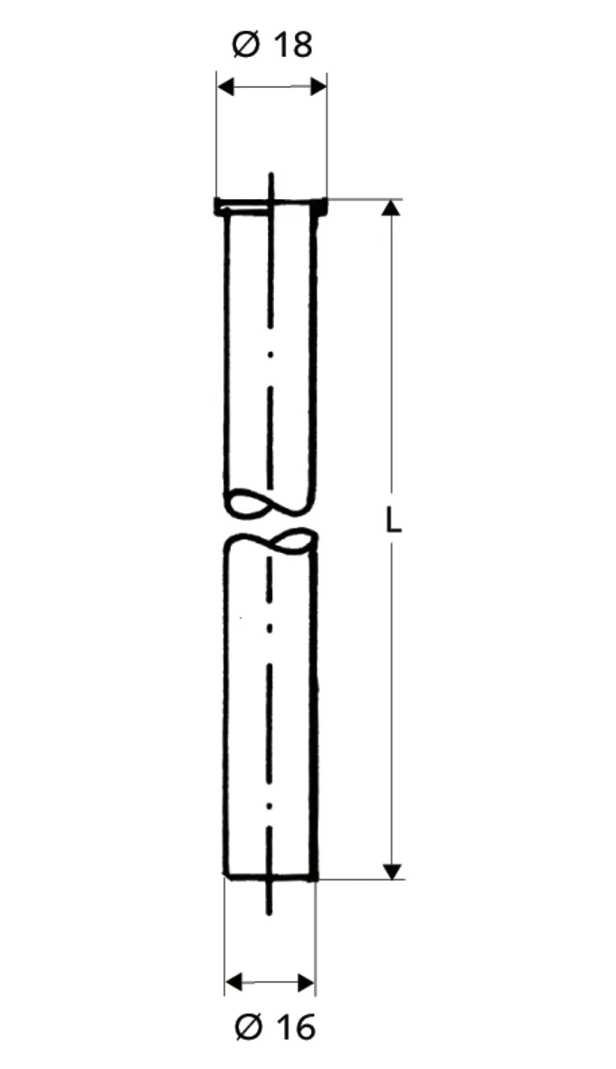 Kupferrohr Ø 16 mm, Einerseits mit Bördel Ø 18 mm für G 1/2 Überwurfmutter, andererseits glatt, 1000 mm, chrom