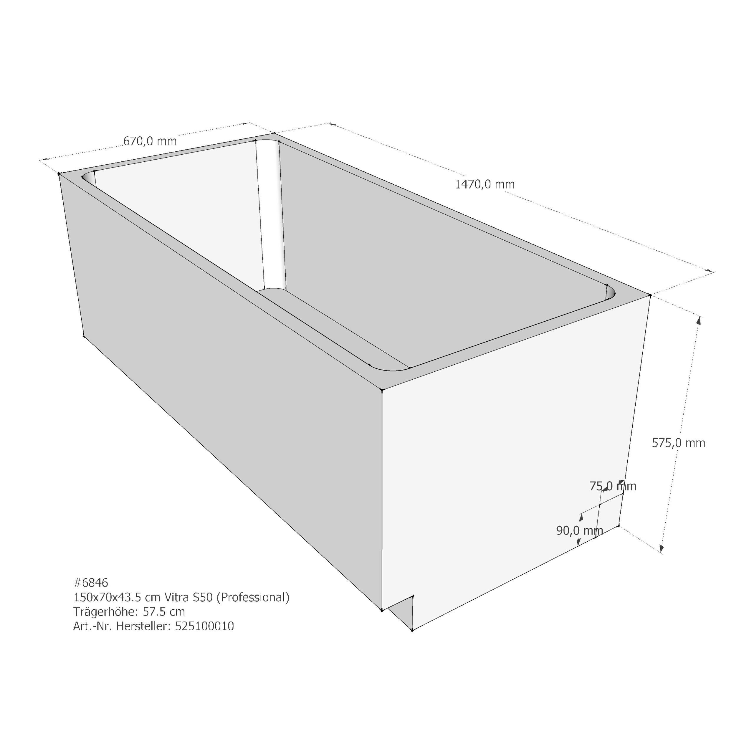 Badewannenträger für VitrA Integra (S50 Körperformwanne) AF270 150 × 70 × 43,5 cm Badewannenträger für VitrA Integra (S50 Körperformwanne) AF270 150 × 70 × 43,5 cm