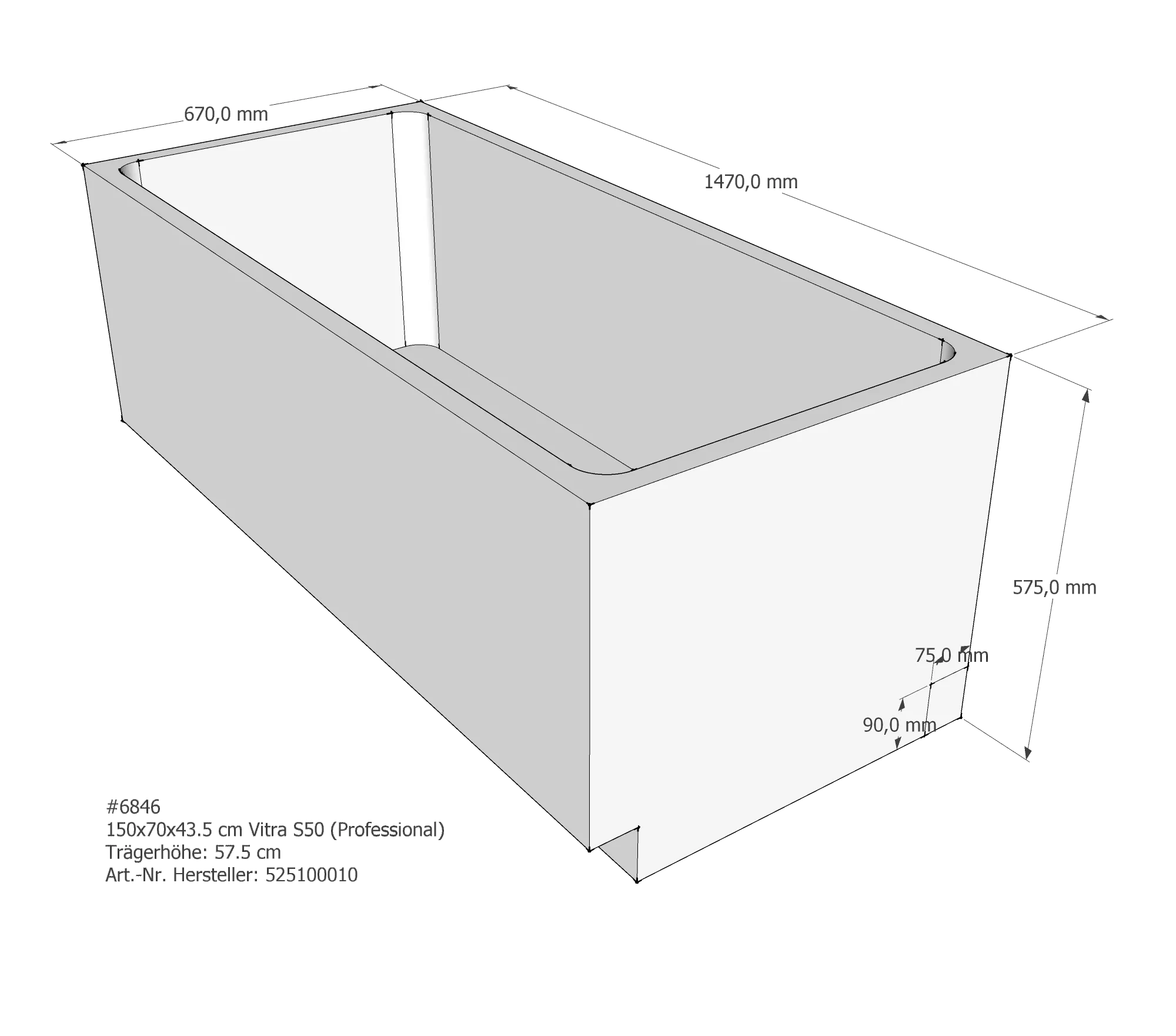 Badewannenträger für VitrA Integra (S50 Körperformwanne) AF270 150 × 70 × 43,5 cm Badewannenträger für VitrA Integra (S50 Körperformwanne) AF270 150 × 70 × 43,5 cm