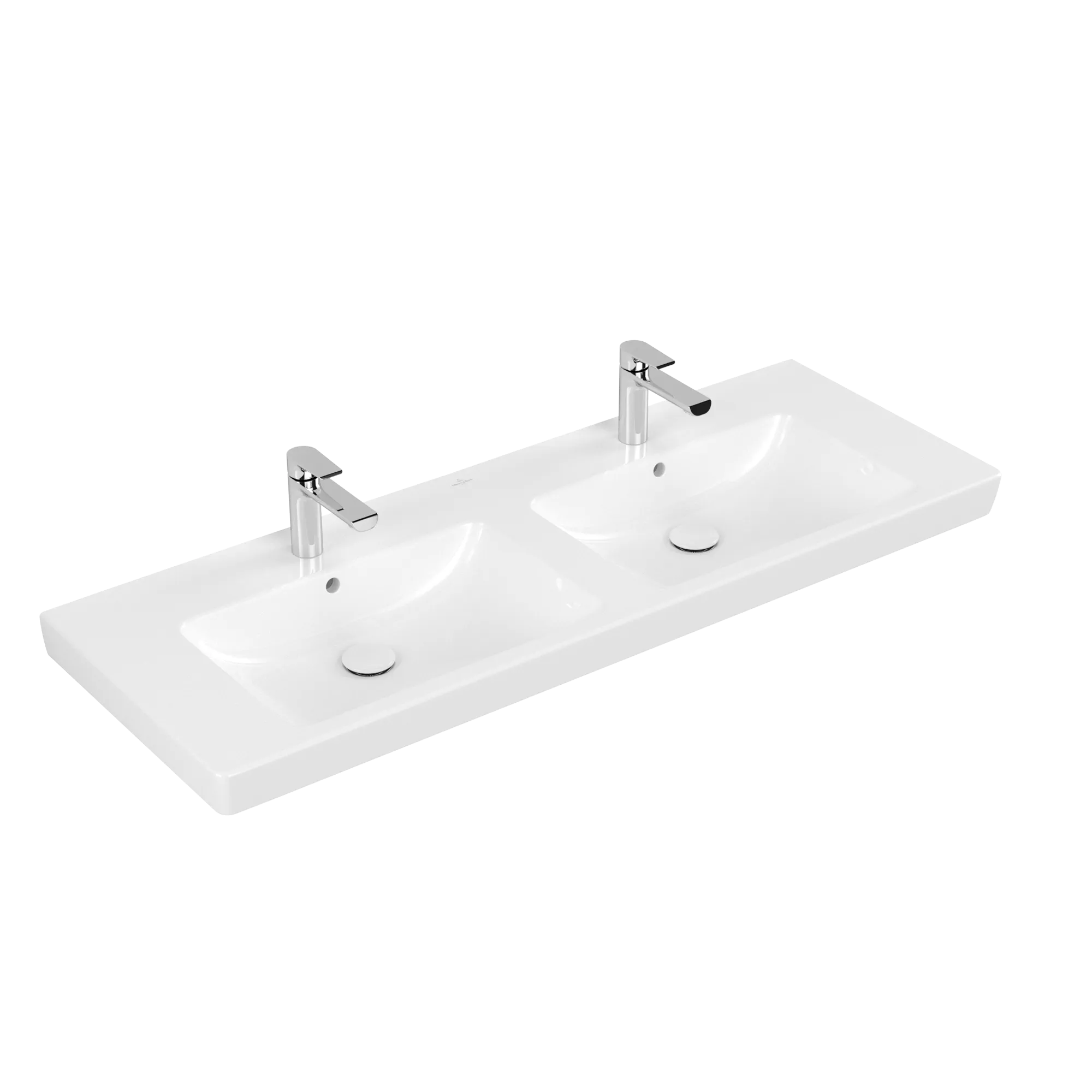 Doppelwaschtisch „Subway 2.0“ 130 × 47 × 15 cm, links und rechts, mit Hahnlochbank, mit Hahnlochbohrung, Hahnlochposition links und rechts