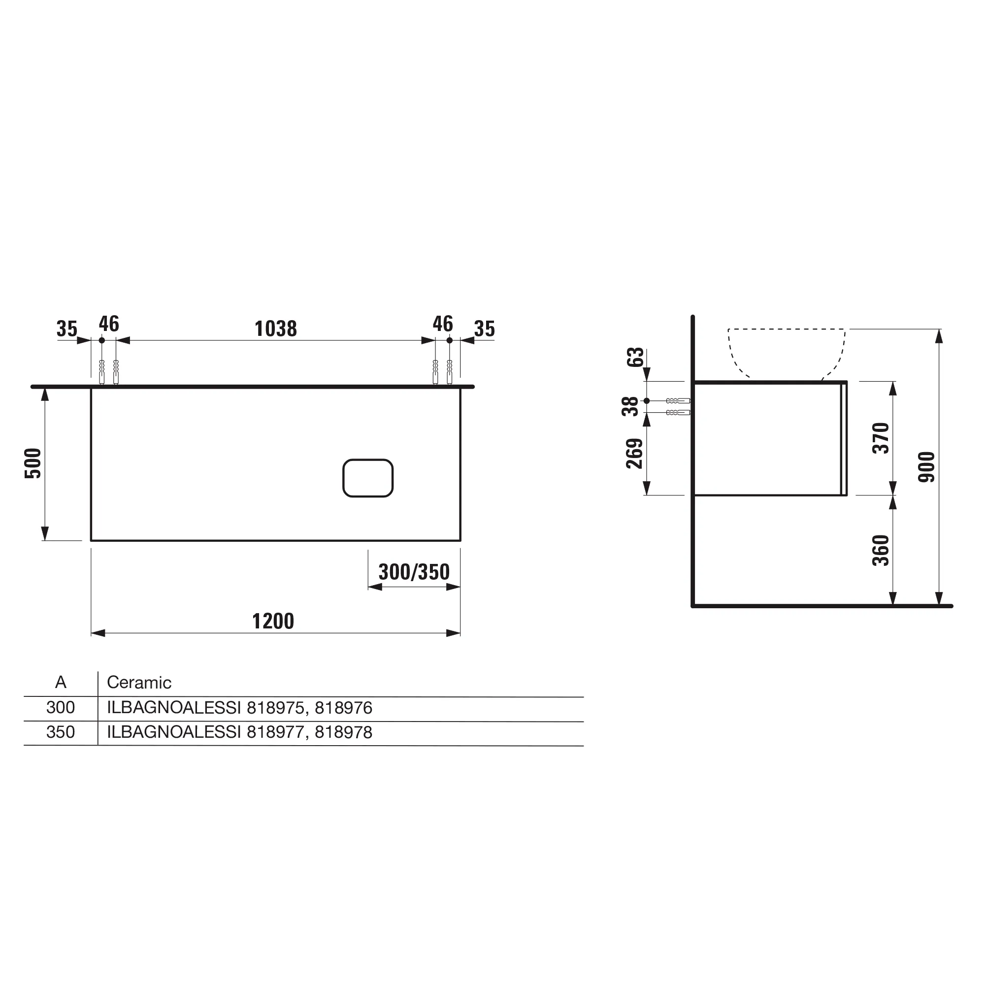 Laufen Schubladenelement „Ilbagnoalessi“ 1200 × 370 × 500 mm Dunkelbraun, ohne Hahnlochbohrung, rechts