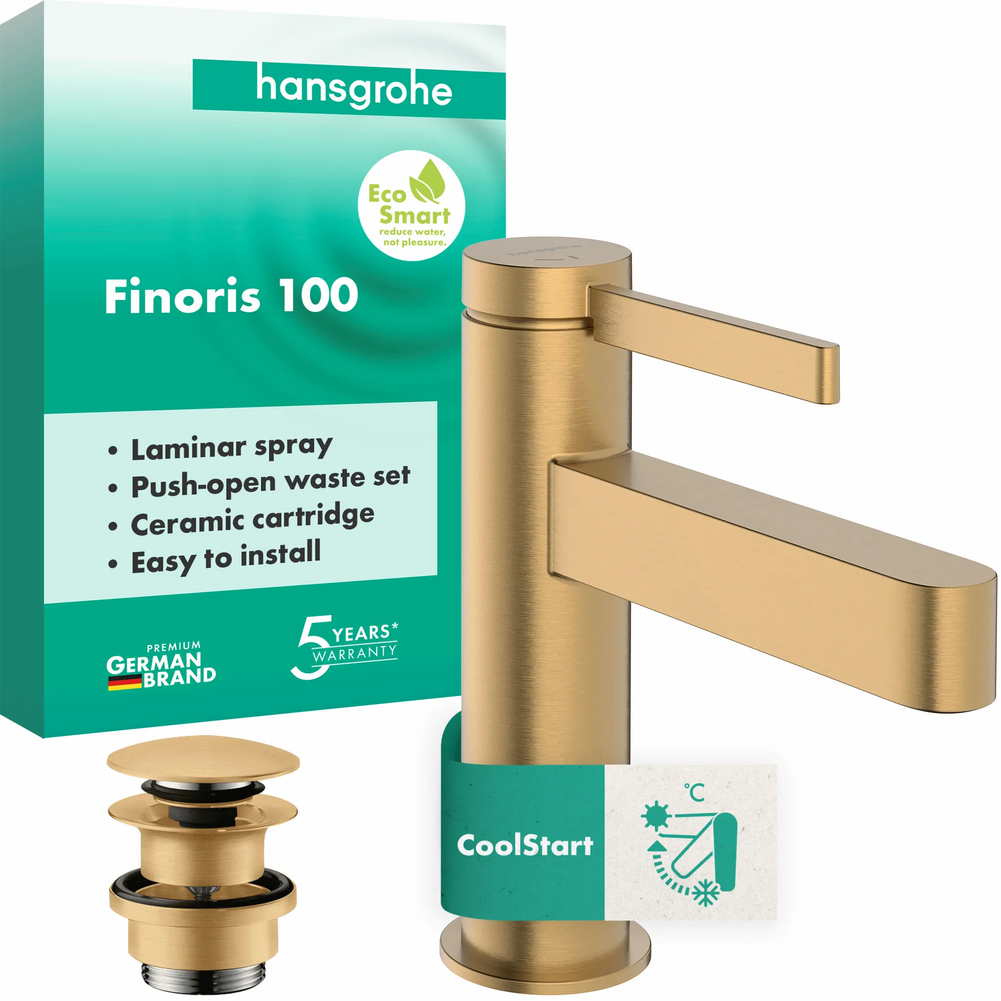 Hansgrohe Finoris Einhebel-Waschtischmischer 100 CoolStart mit Push-Open Ablaufgarnitur BBR, Brushed Bronze, Ausladung 126 mm, Auslaufhöhe 92 mm Hansgrohe Finoris Einhebel-Waschtischmischer 100 CoolStart mit Push-Open Ablaufgarnitur BBR, Brushed Bronze, Ausladung 126 mm, Auslaufhöhe 92 mm