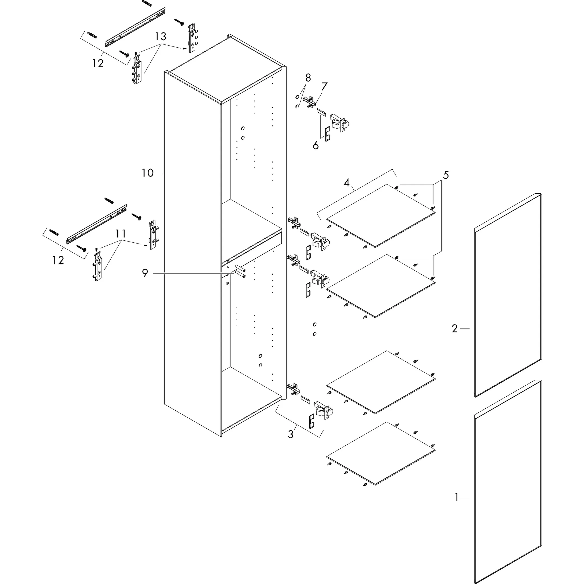 Hansgrohe Xevolos E Hochschrank Mattweiß 400/360 mm, Türanschlag rechts, Eiche Dunkel