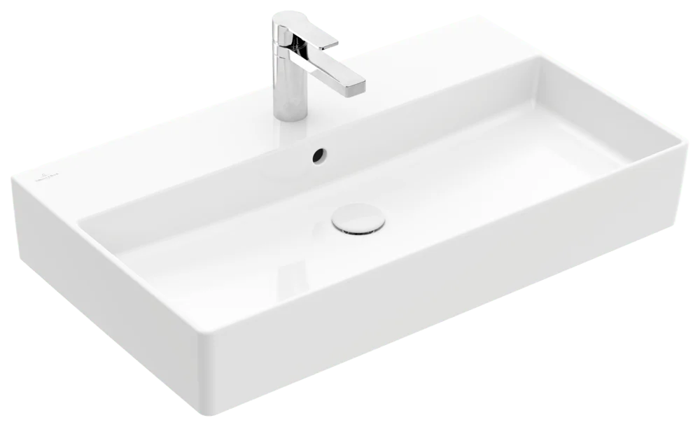 Villeroy & Boch Wandwaschbecken Memento 2.0, 800x470x140 mm, glänzend weiß Alpin, TitanCeram, mit Überlauf, für 3-Loch-Armatur Villeroy & Boch Wandwaschbecken Memento 2.0, 800x470x140 mm, glänzend weiß Alpin, TitanCeram, mit Überlauf, für 3-Loch-Armatur
