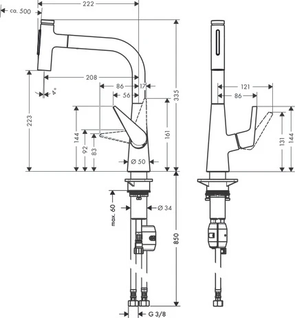 Spültischmischer 220 Talis Select M51 Ausziehbrause 2jet chrom