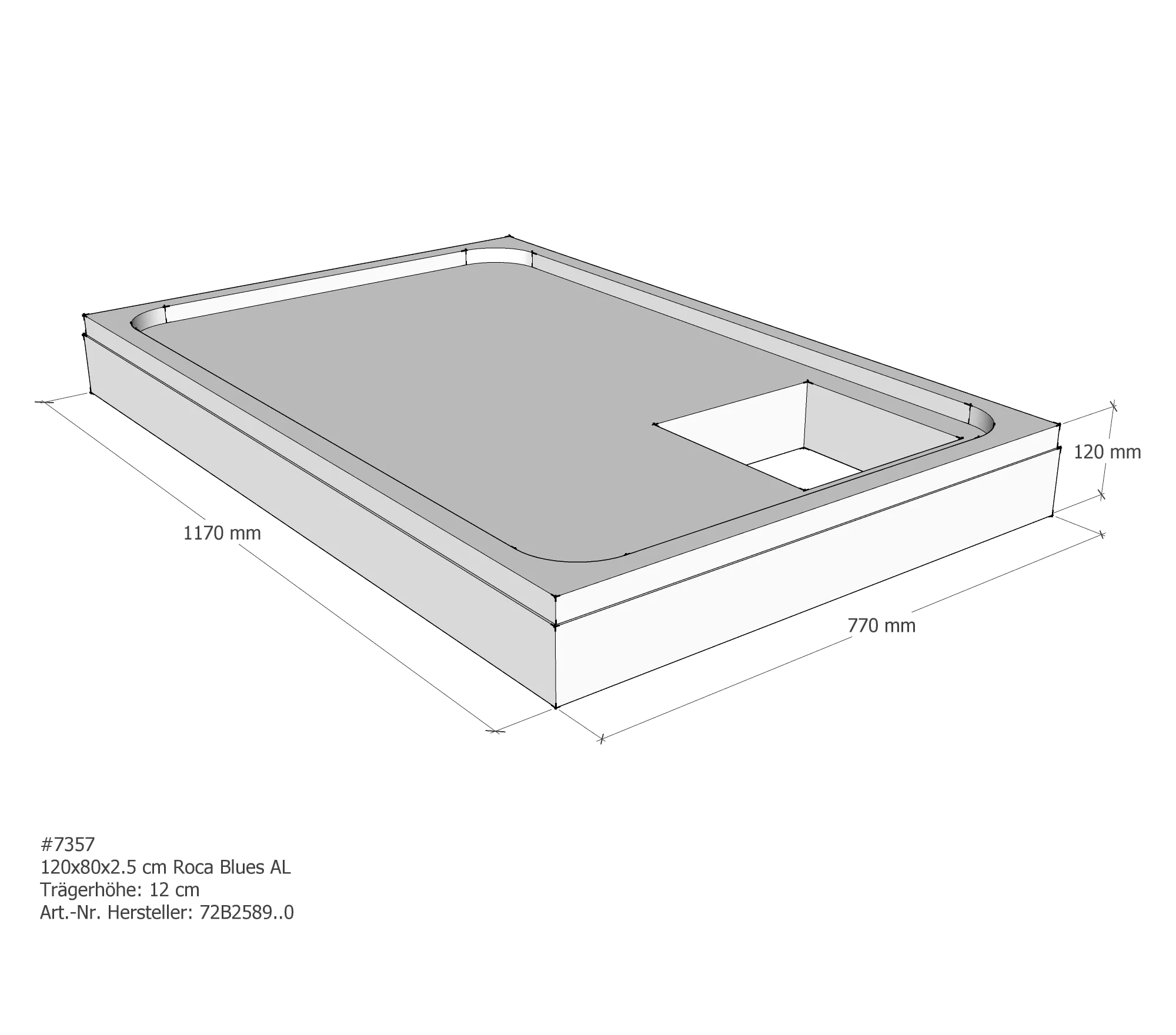 Duschwannenträger für Roca Blues 120 × 80 × 2,5 cm