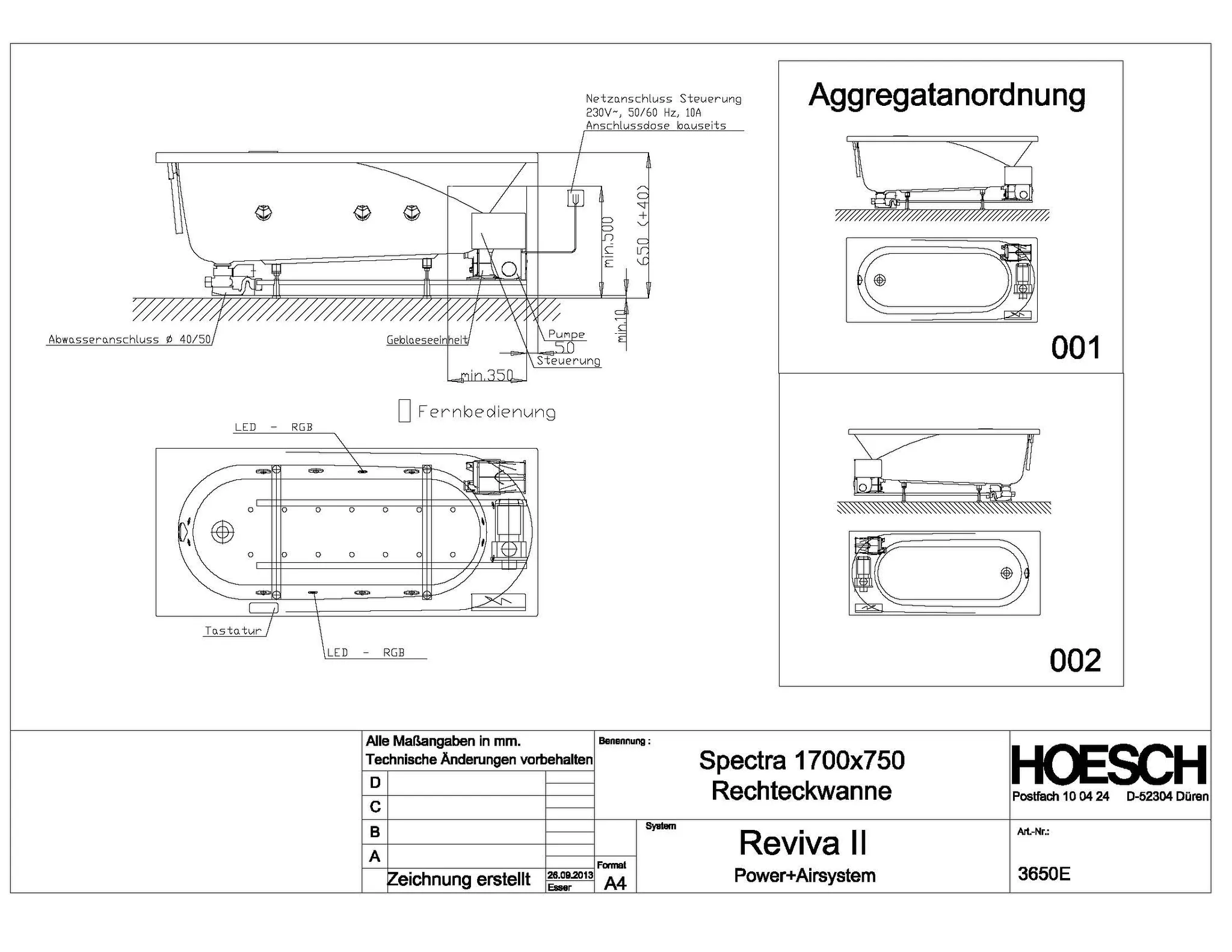 Hoesch Spectra Whirlwanne Rechteck 1700x750, weiß/verchromt, Motor links, Reviva II Power+ Air Hoesch Spectra Whirlwanne Rechteck 1700x750, weiß/verchromt, Motor links, Reviva II Power+ Air