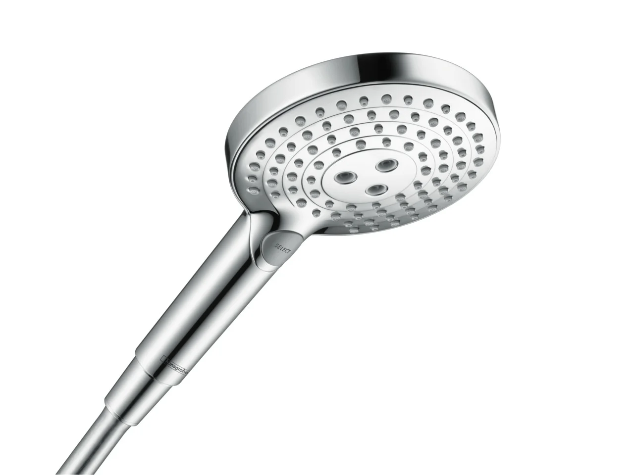 Hansgrohe Raindance Select S Handbrause 120, 3jet PowderRain Chrom, 125 mm Brausekopfgröße, max. Durchfluss 11 l/min bei 3 bar Hansgrohe Raindance Select S Handbrause 120, 3jet PowderRain Chrom, 125 mm Brausekopfgröße, max. Durchfluss 11 l/min bei 3 bar