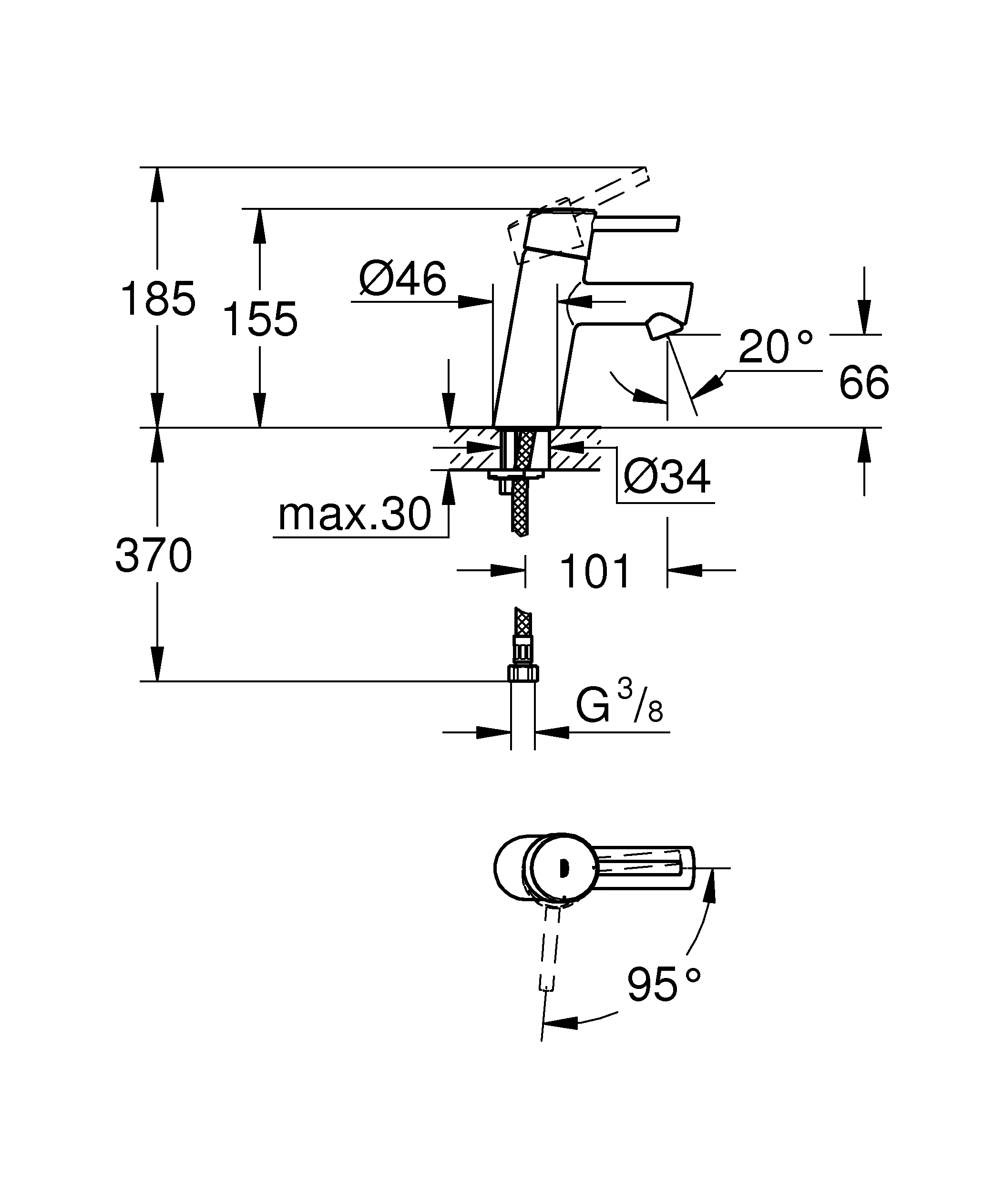 Einhand-Waschtischbatterie Concetto 23385_1, S-Size, Einlochmontage, Energie-Spar-Funktion Mittelstellung kalt, glatter Körper, chrom