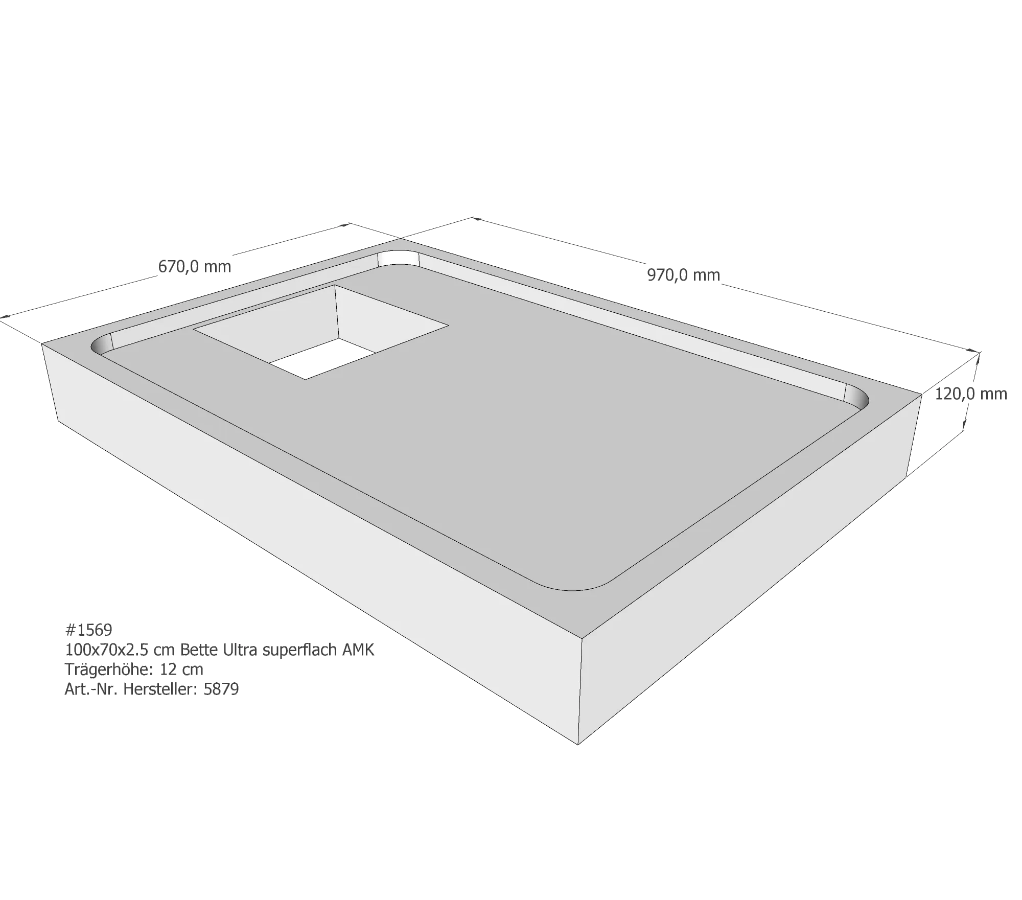 Duschwannenträger für Bette Ultra (superflach) 100 × 70 × 2,5 cm Breite: 70 cm / Länge: 100 cm
