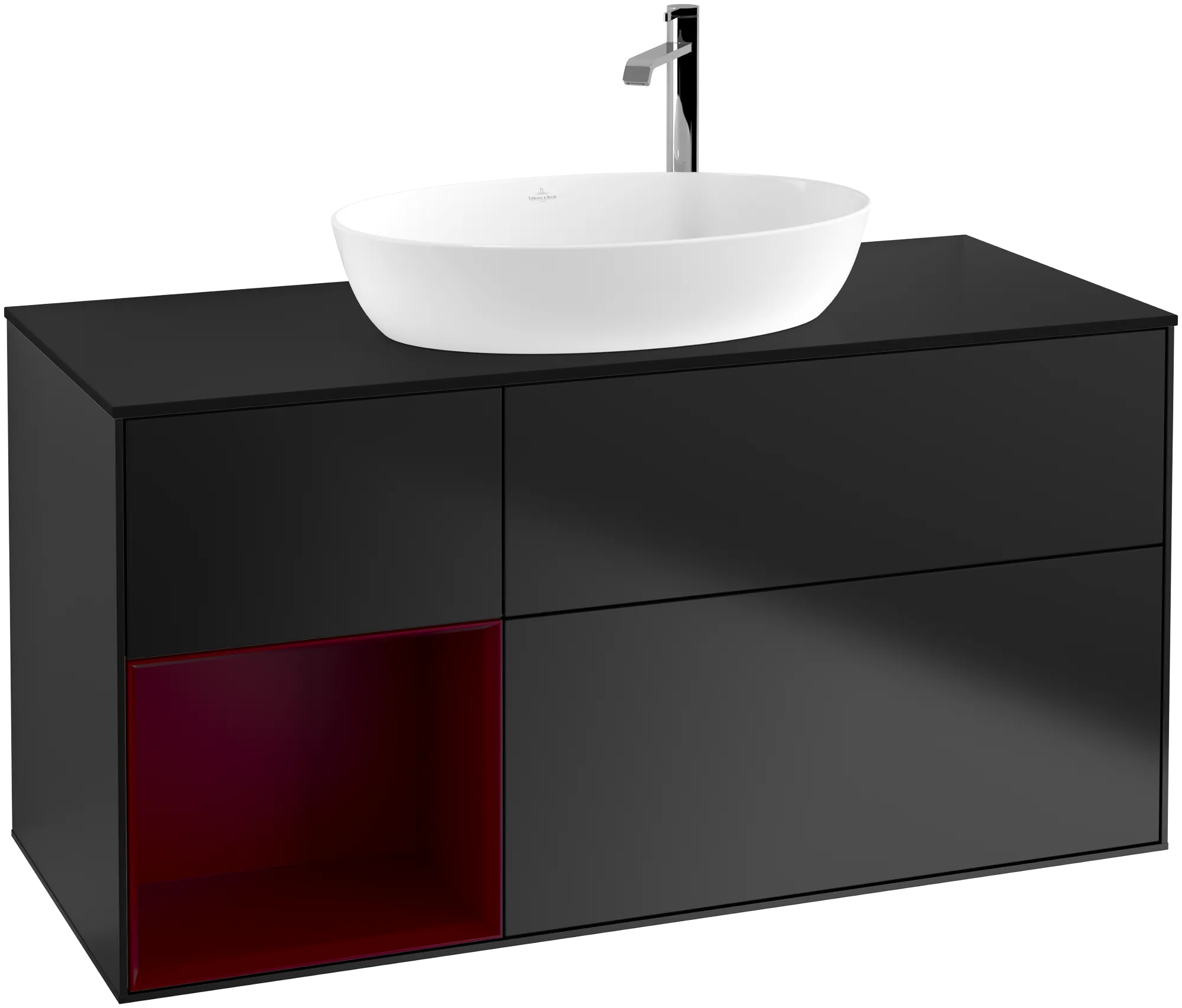 Villeroy & Boch Finion Waschbeckenunterschrank G94, 1200x603x501mm, Black Matt Lacquer / Peony Matt Lacquer / Glass Black Matt