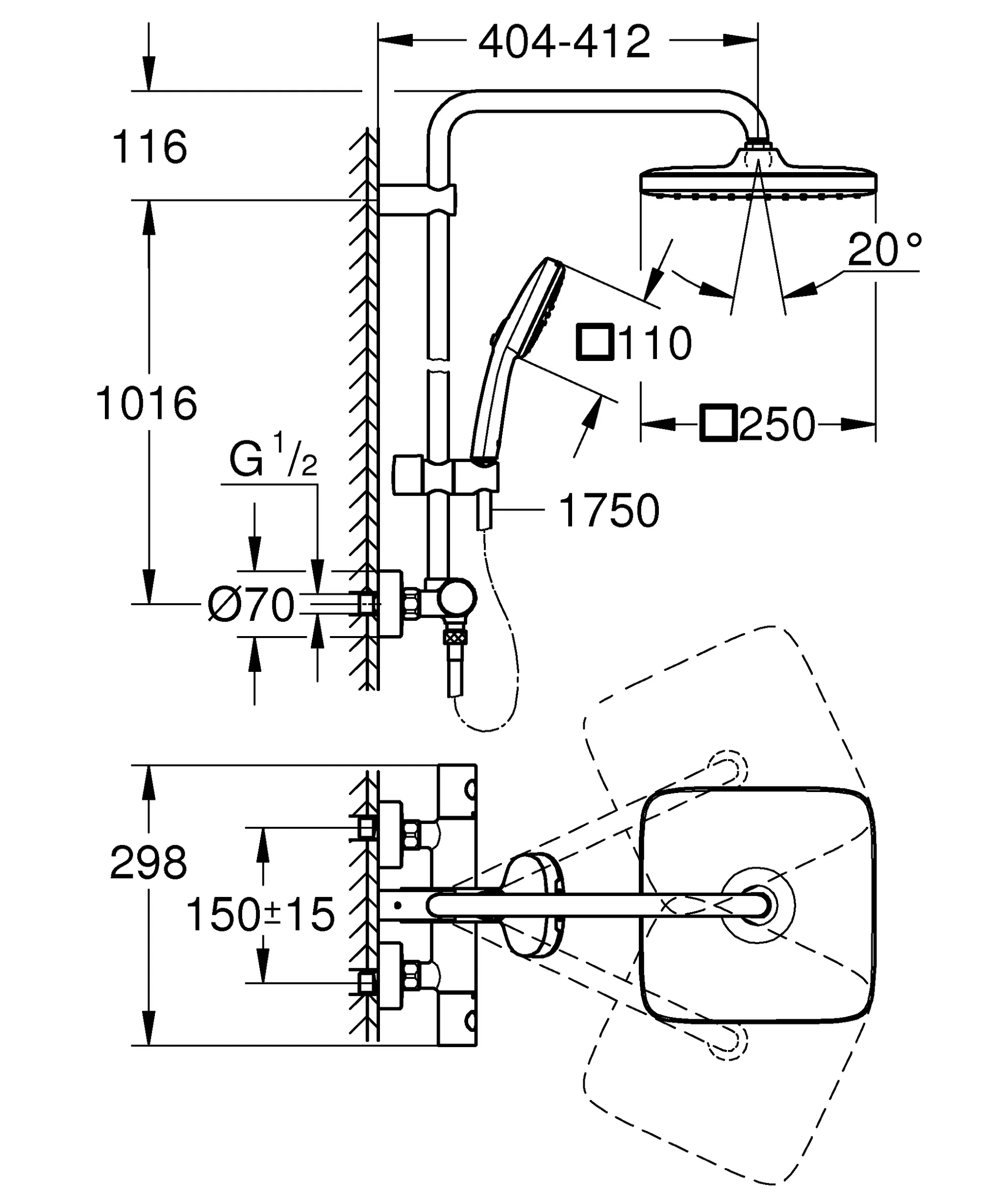 Grohe Duschsystem Tempesta System 250 Cube mit Thermostatbatterie in warm sunset gebürstet Grohe Duschsystem Tempesta System 250 Cube mit Thermostatbatterie in warm sunset gebürstet
